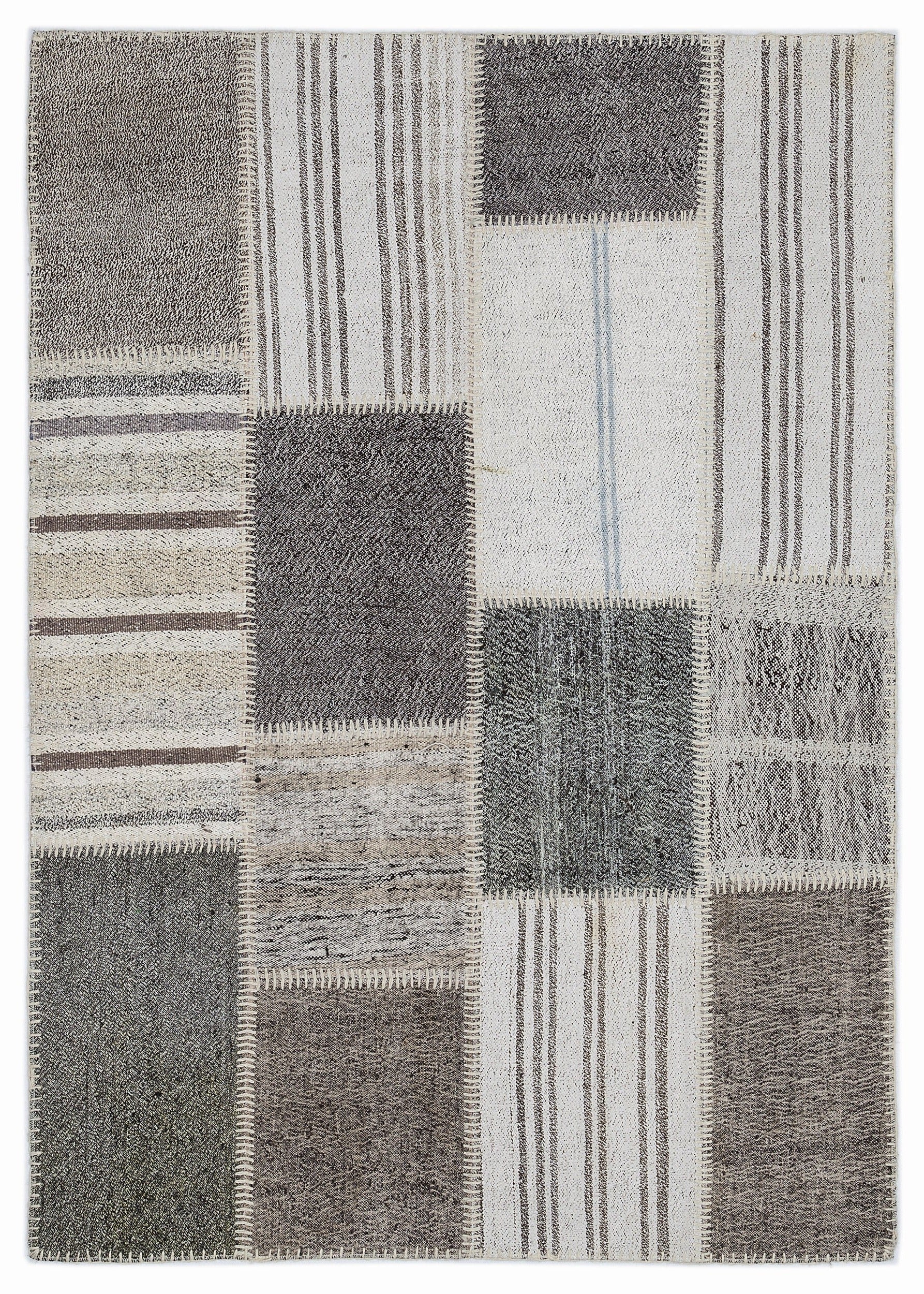 Teselya Grey Striped Wool Handmade Area Rug 3'11" x 5'8"
