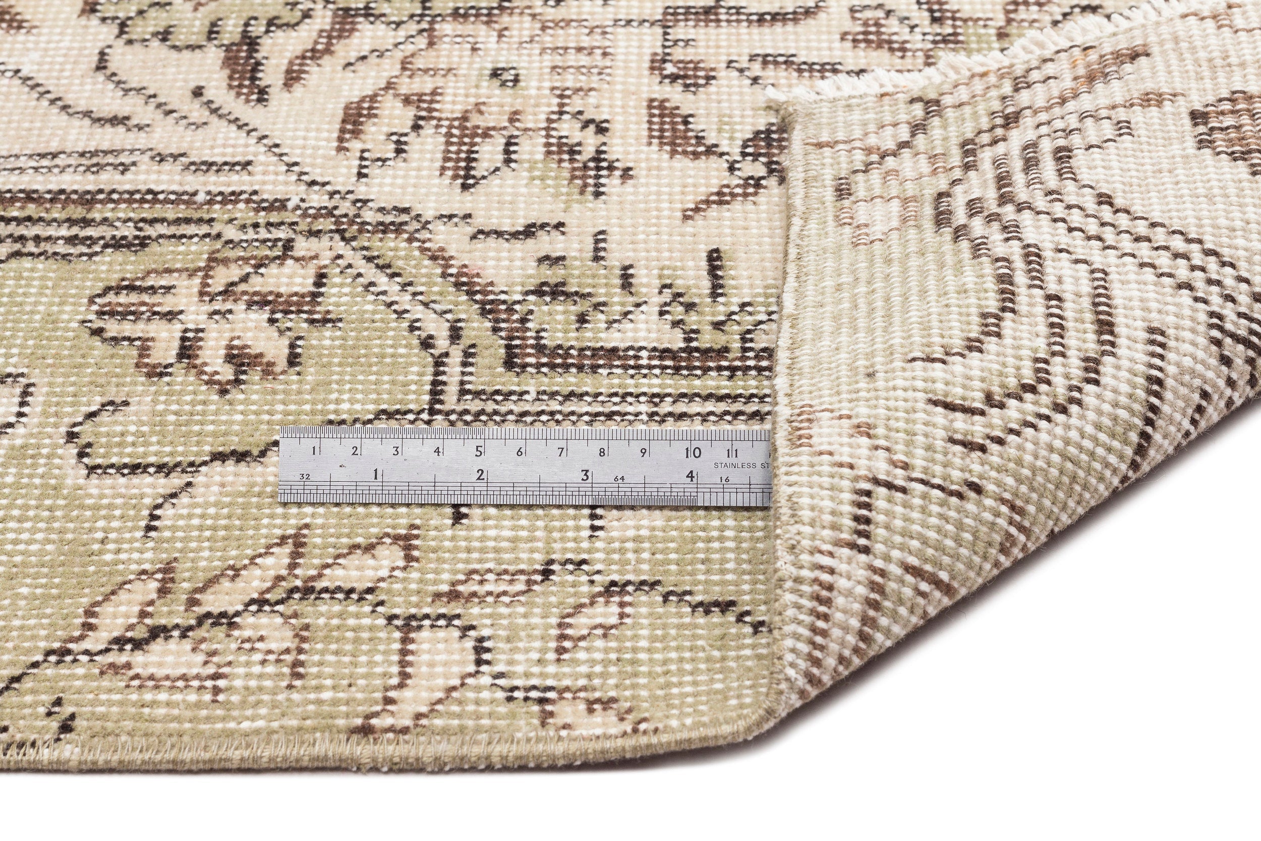 Atina Beige Vintage Wool Handmade Area Rug 4'5" x 5'6"