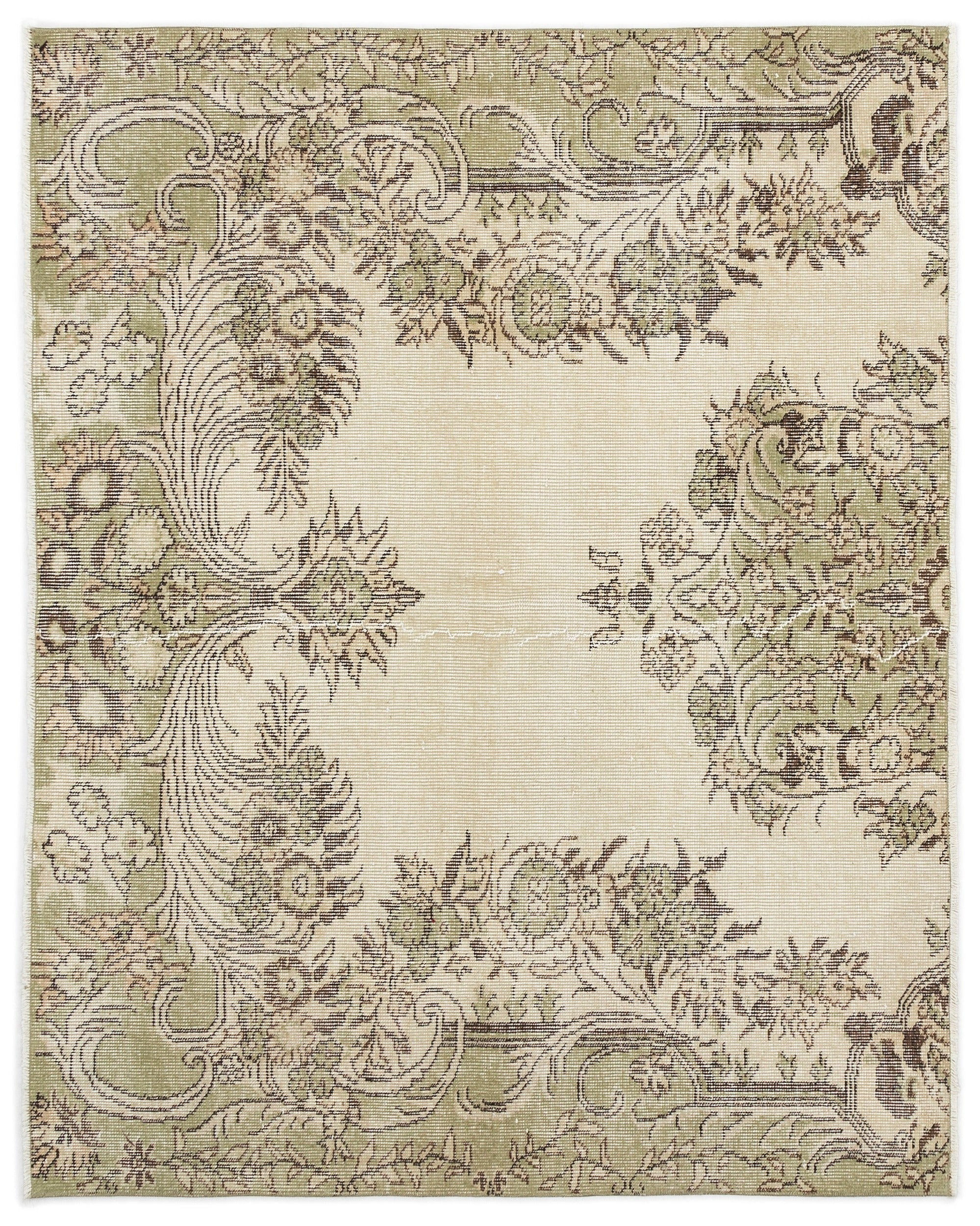 Atina Beige Vintage Wool Handmade Area Rug 4'5" x 5'6"
