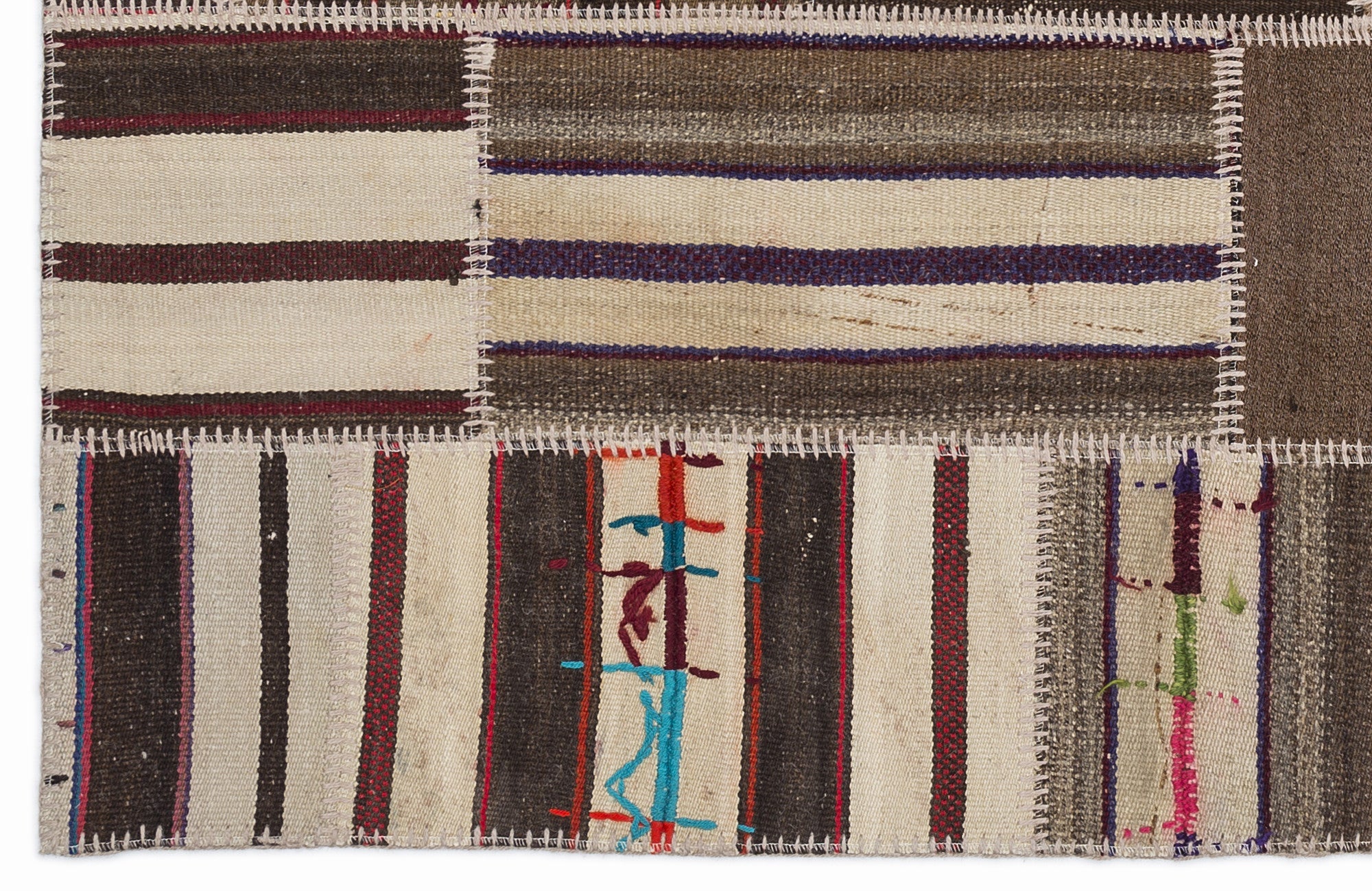 Teselya 1393 Beige Striped Wool Handmade Area Rug 3'11" x 5'11"