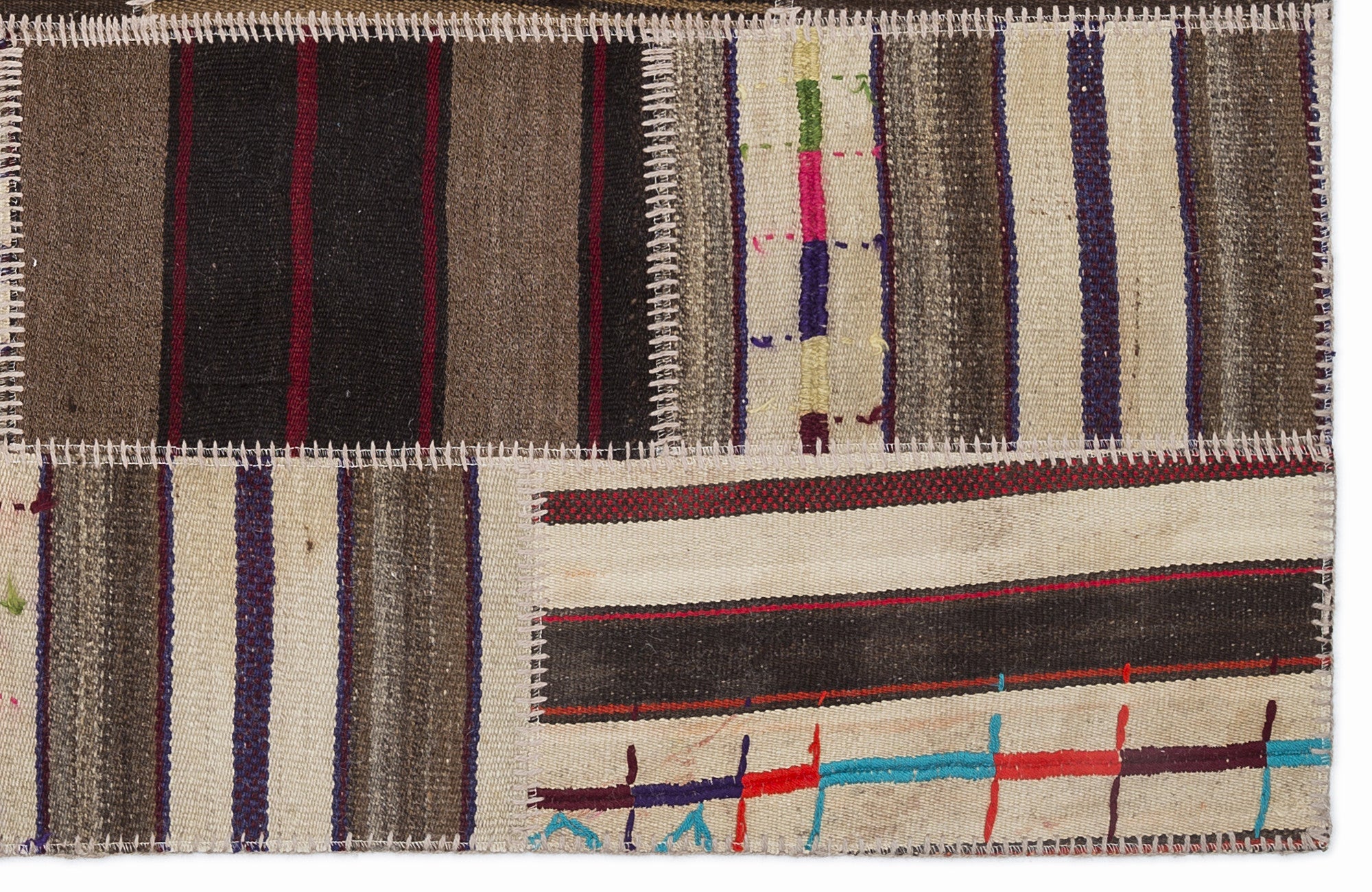 Teselya 1393 Beige Striped Wool Handmade Area Rug 3'11" x 5'11"