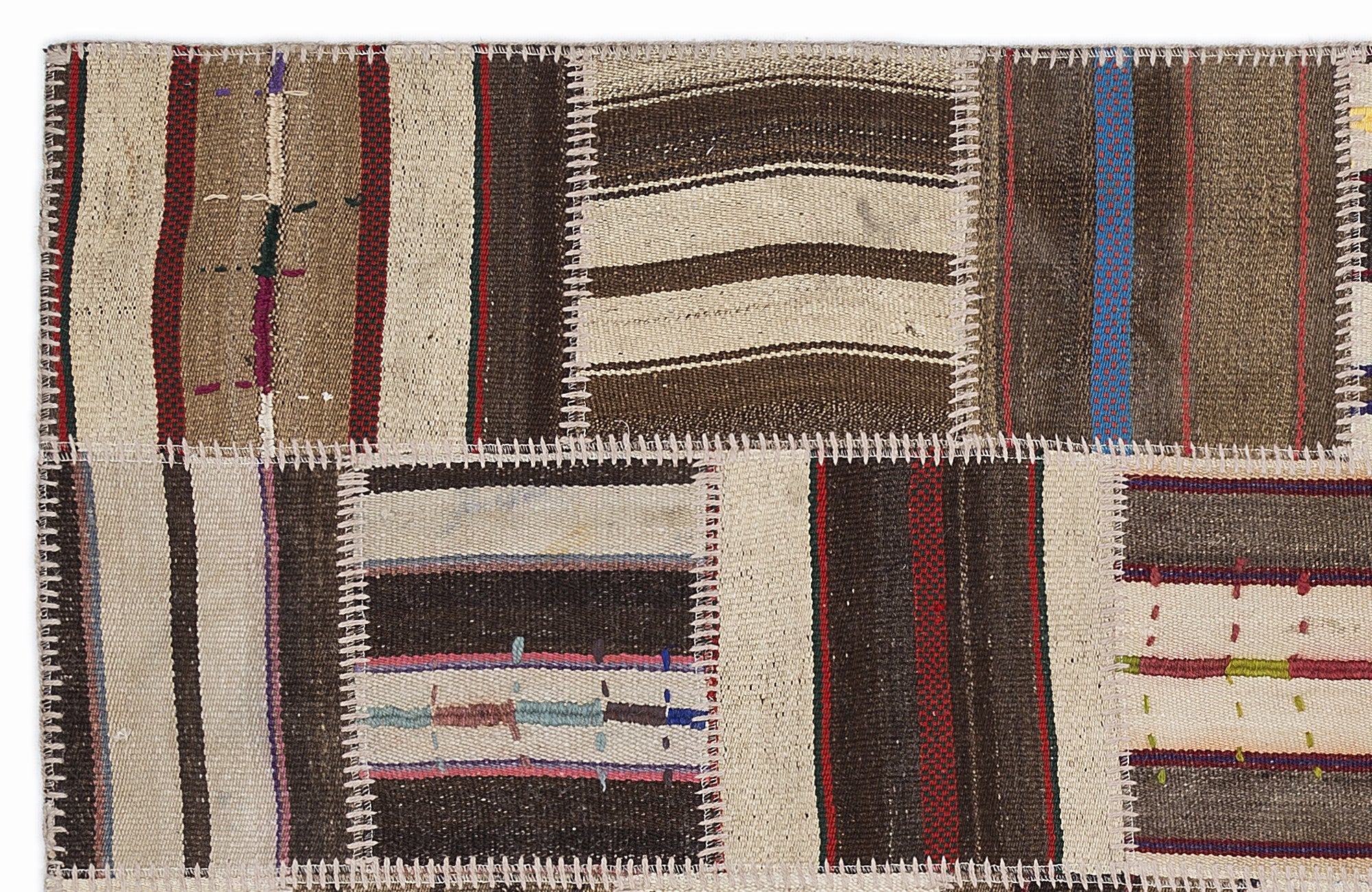 Teselya 1395 Beige Striped Wool Handmade Area Rug 3'11" x 5'11"