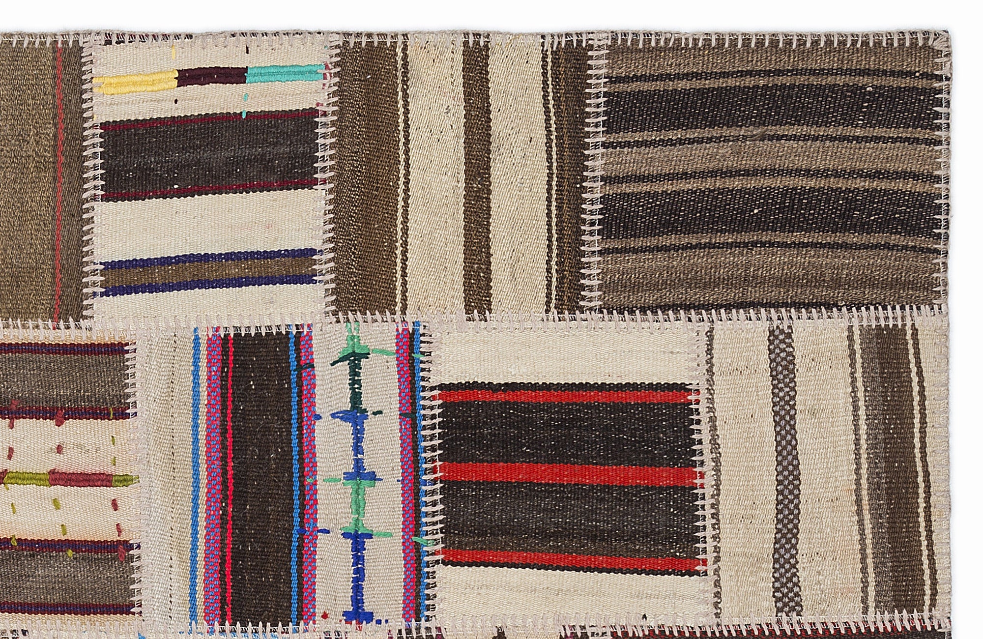 Teselya 1395 Beige Striped Wool Handmade Area Rug 3'11" x 5'11"