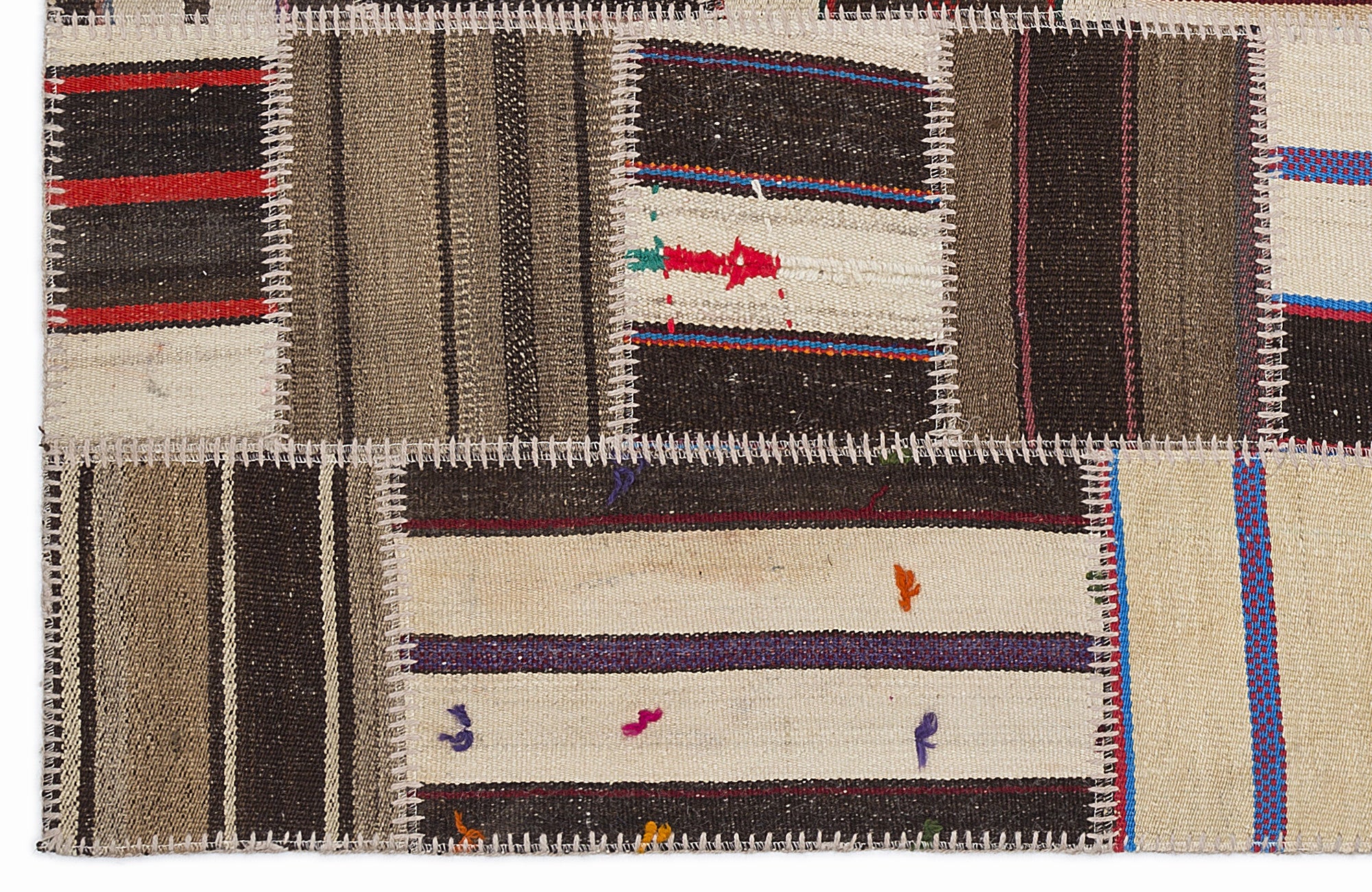 Teselya 1395 Beige Striped Wool Handmade Area Rug 3'11" x 5'11"