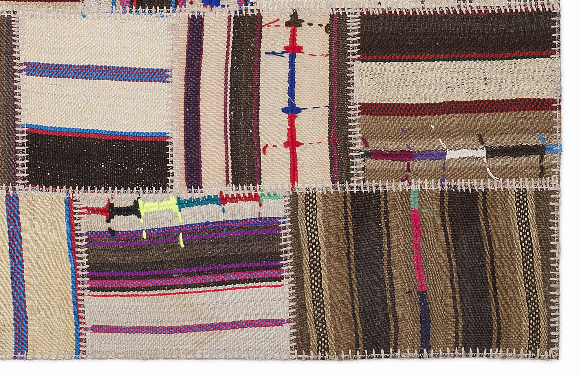 Teselya 1395 Beige Striped Wool Handmade Area Rug 3'11" x 5'11"