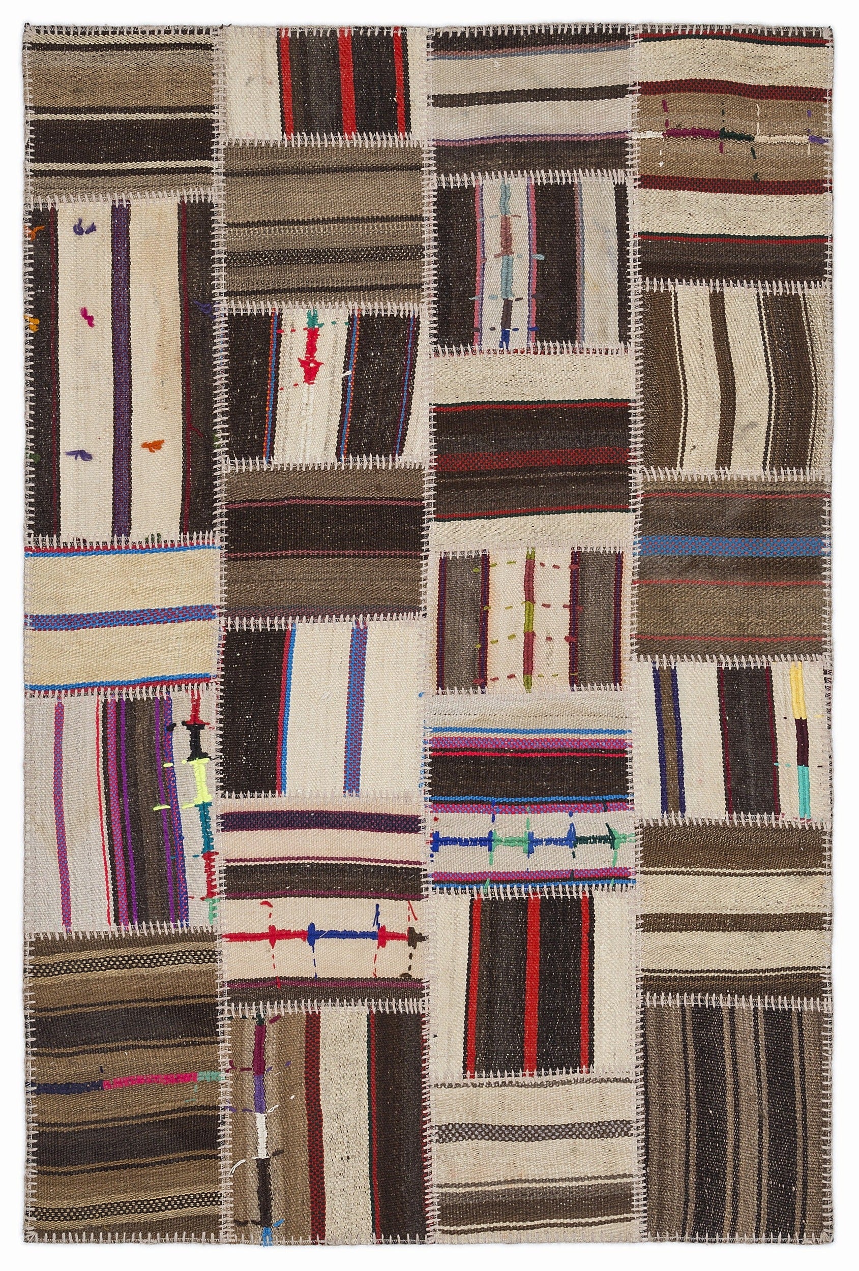 Teselya 1395 Beige Striped Wool Handmade Area Rug 3'11" x 5'11"