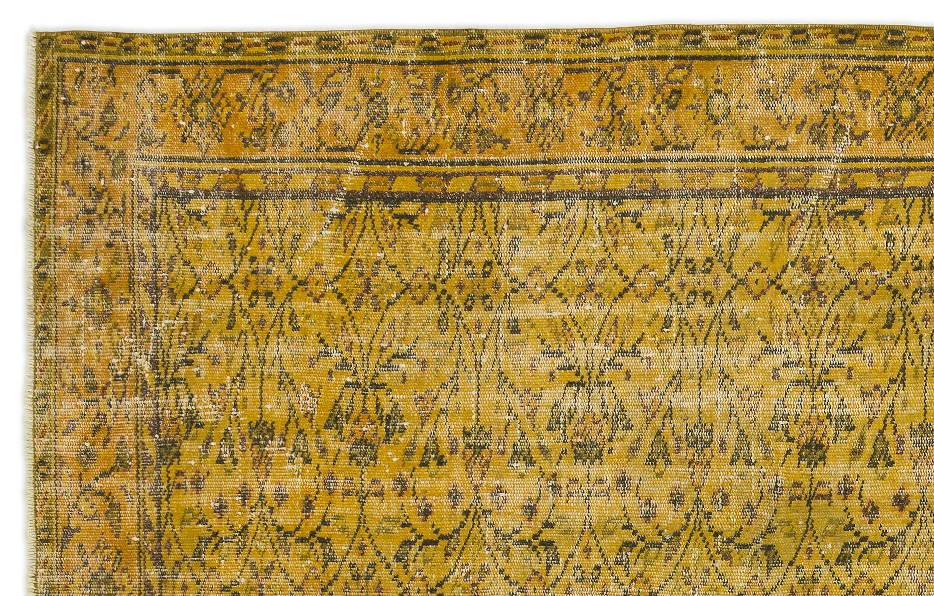 Atina Yellow Vintage Wool Handmade Area Rug 5'8" x 9'2"
