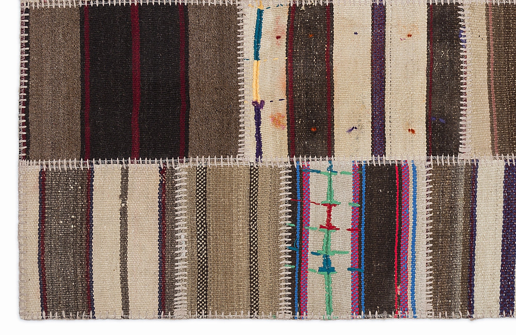 Teselya 1401 Beige Striped Wool Handmade Area Rug 3'11" x 5'11"