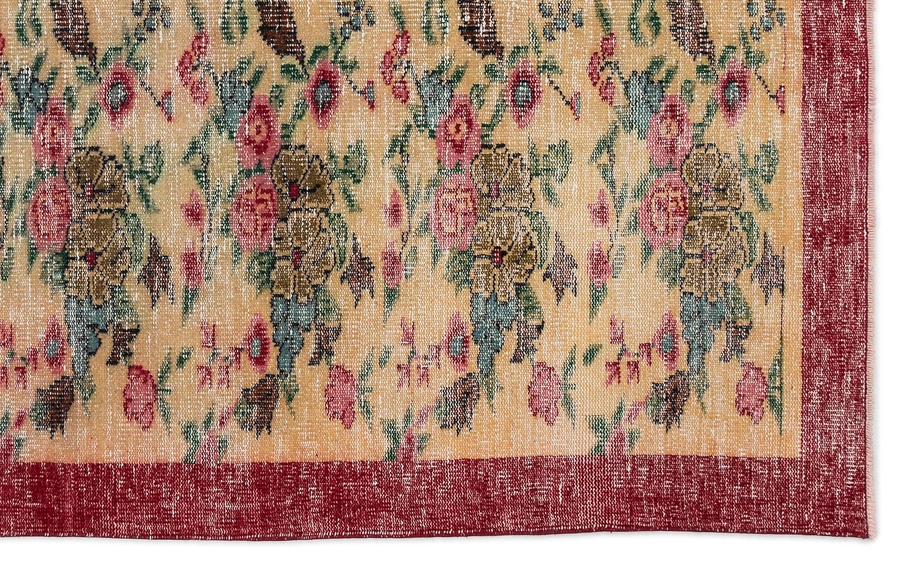 Atina Cream Vintage Wool Handmade Area Rug 5'6" x 8'10"