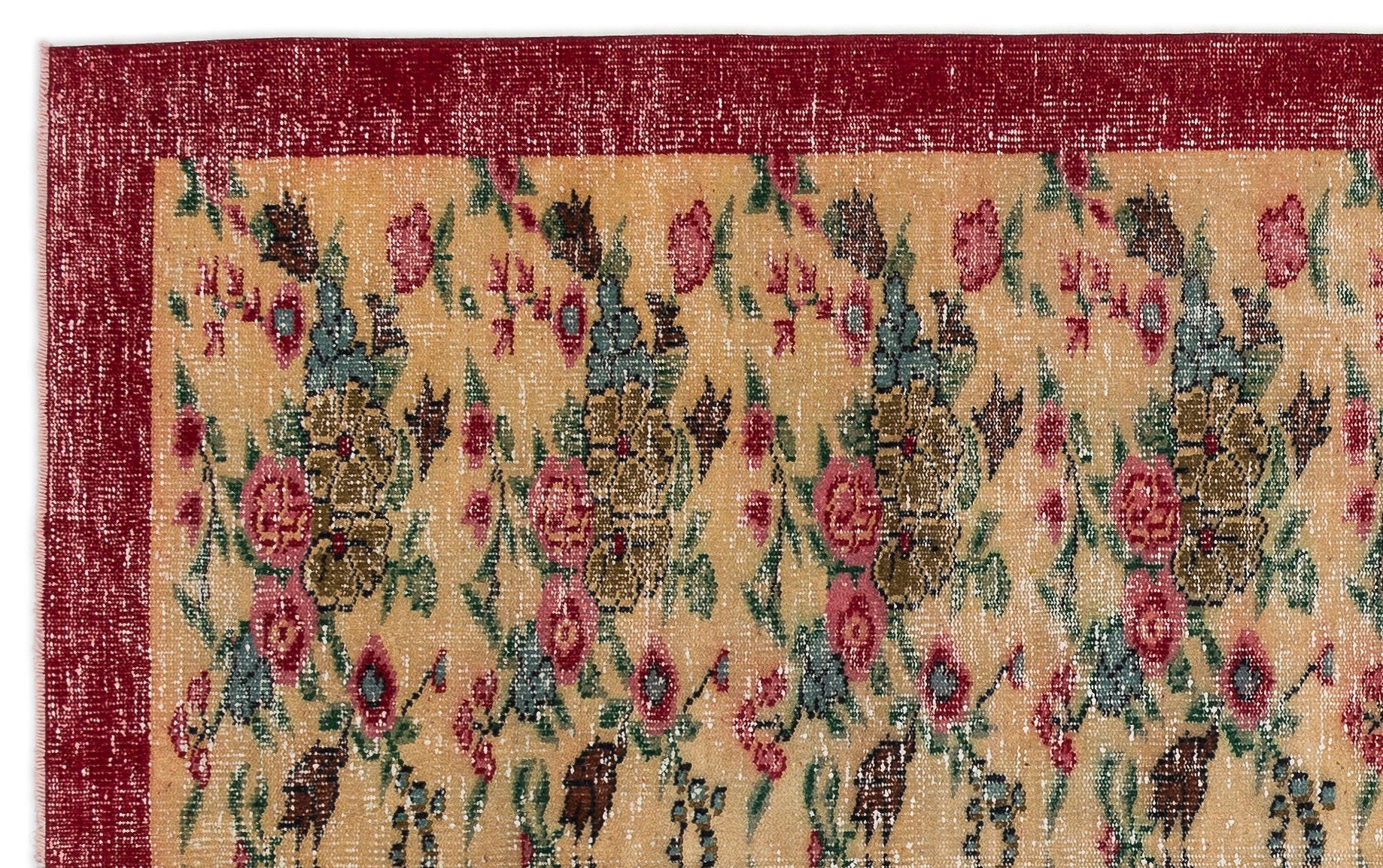 Atina Cream Vintage Wool Handmade Area Rug 5'6" x 8'10"
