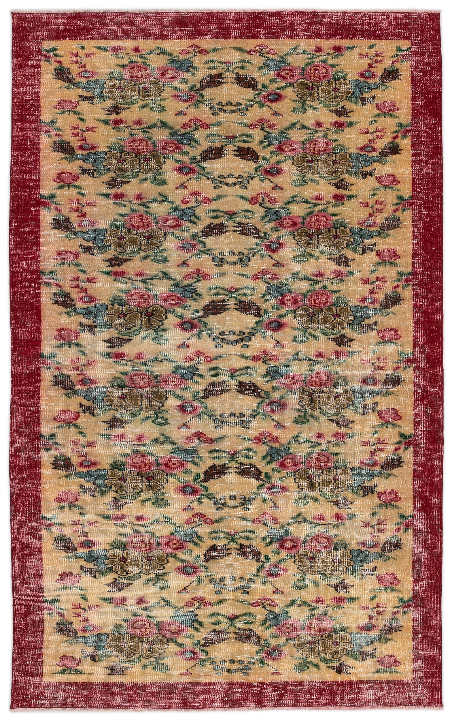 Atina Cream Vintage Wool Handmade Area Rug 5'6" x 8'10"