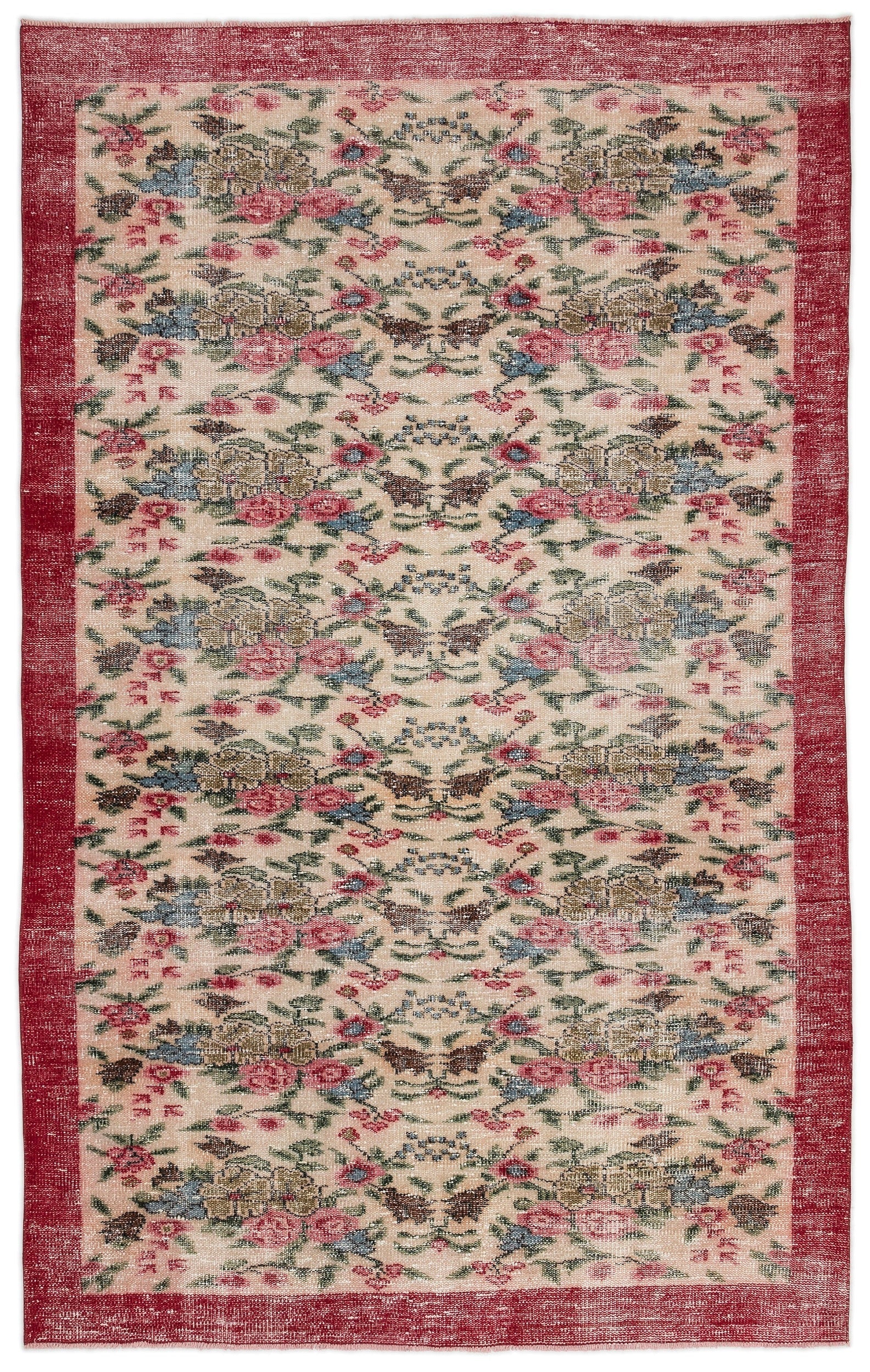 Atina Cream Vintage Wool Handmade Area Rug 5'7" x 8'11"