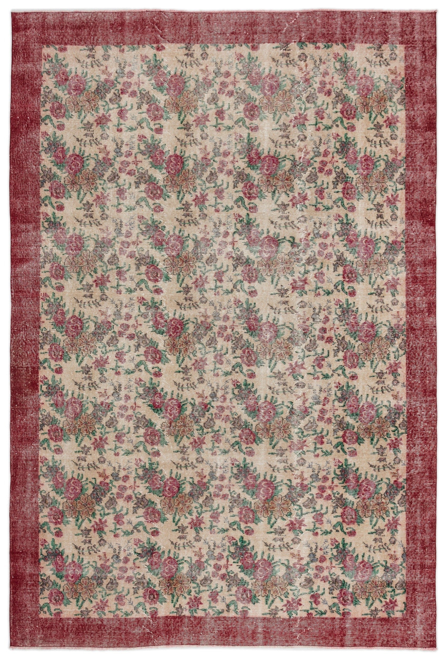 Atina Cream Vintage Wool Handmade Area Rug 6'10" x 10'3"