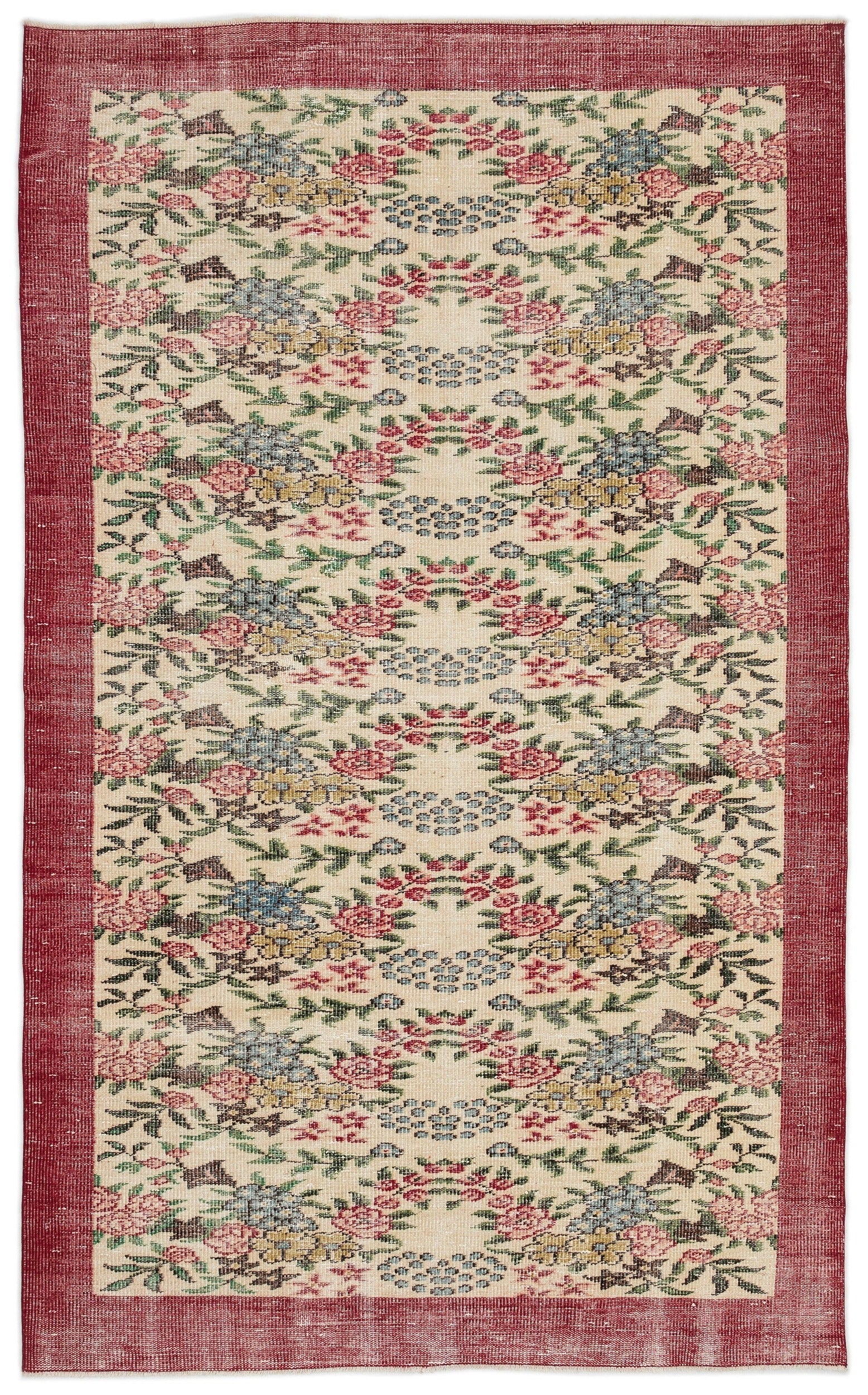 Atina Cream Vintage Wool Handmade Area Rug 5'5" x 8'11"