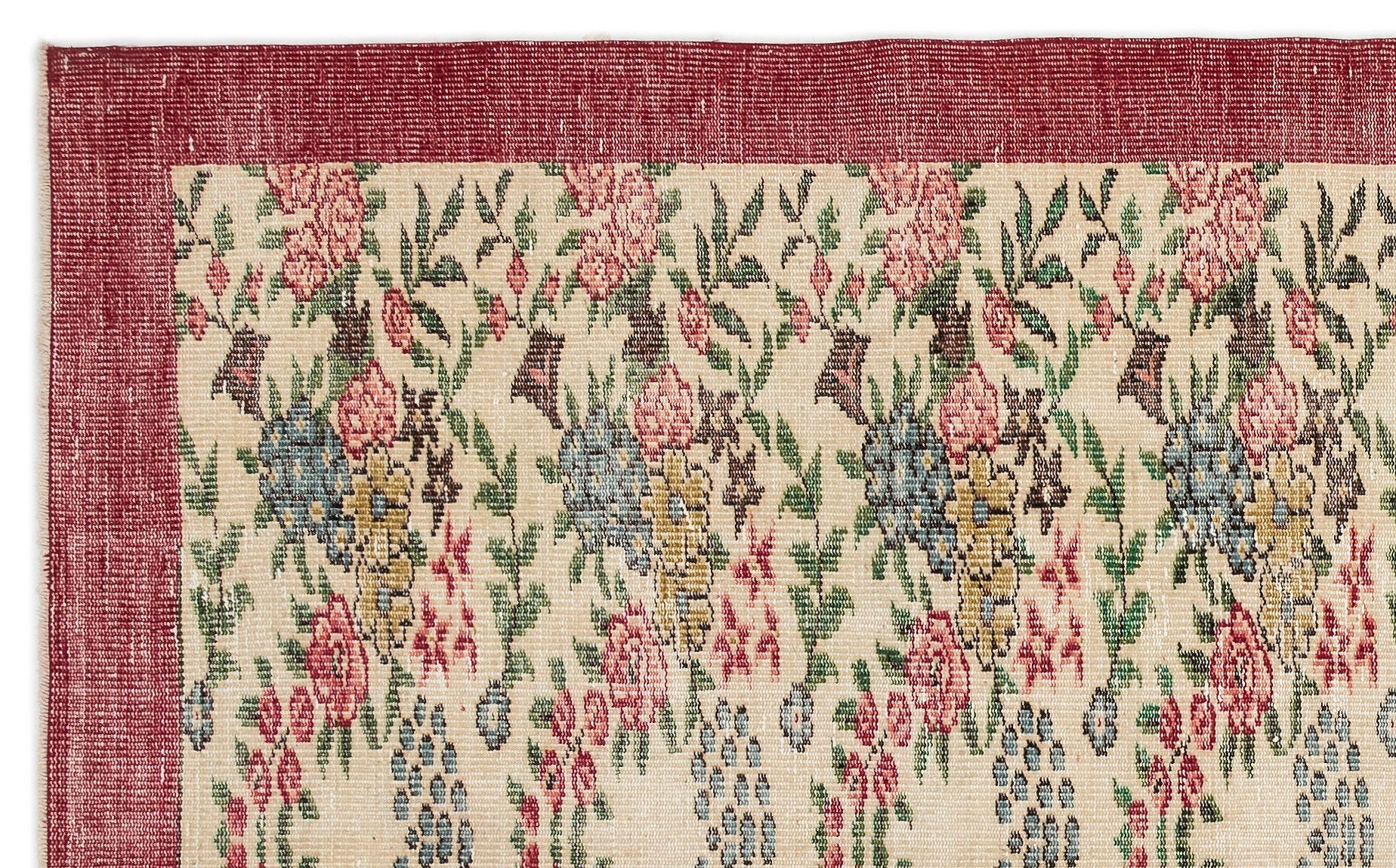 Atina Cream Vintage Wool Handmade Area Rug 5'5" x 8'11"