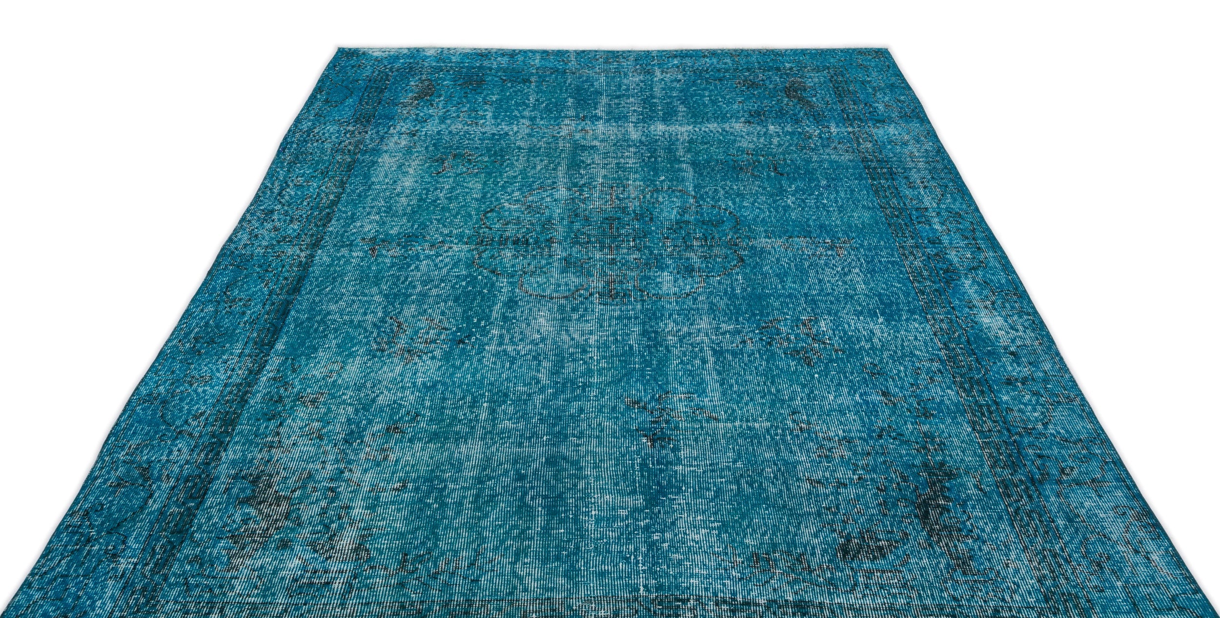 Atina Turquoise Vintage Wool Handmade Area Rug 6'3" x 9'2"