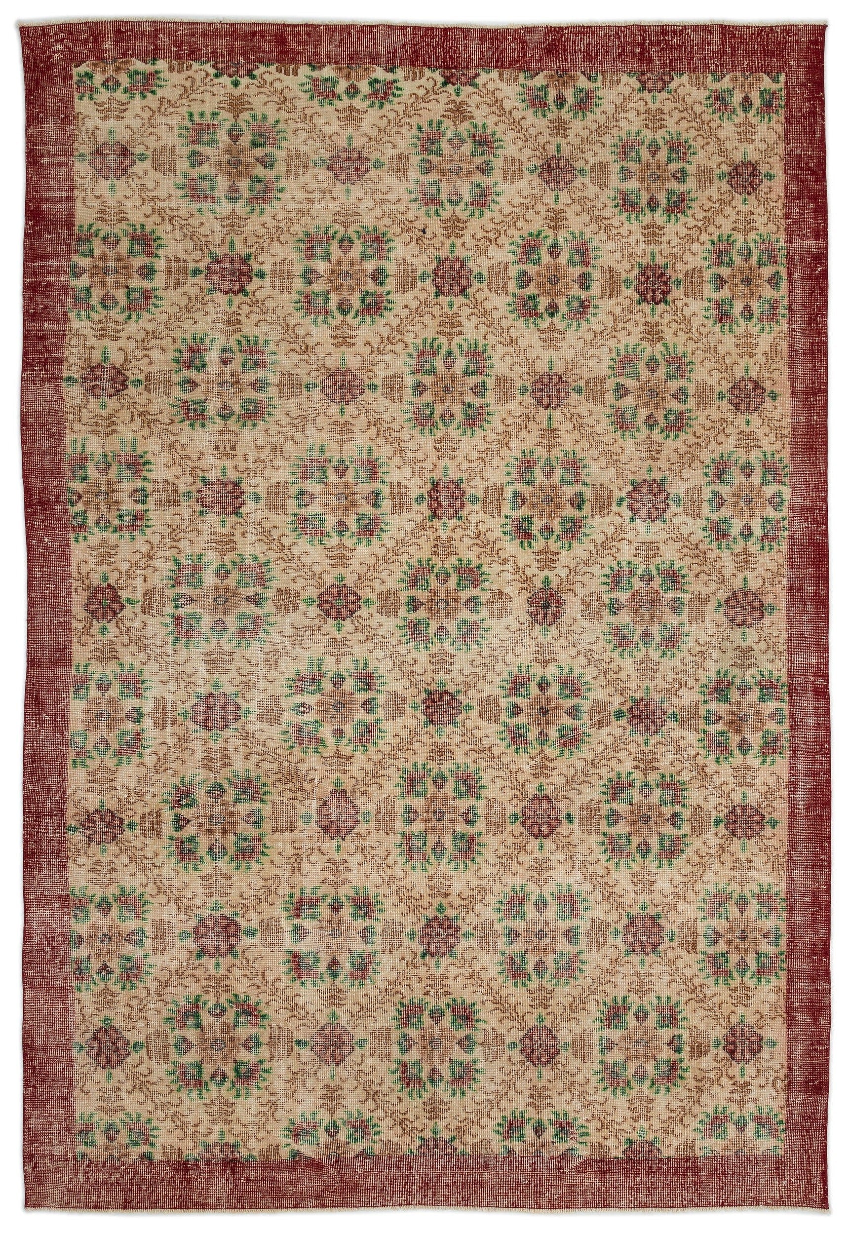 Atina Cream Vintage Wool Handmade Area Rug 7'1" x 10'4"