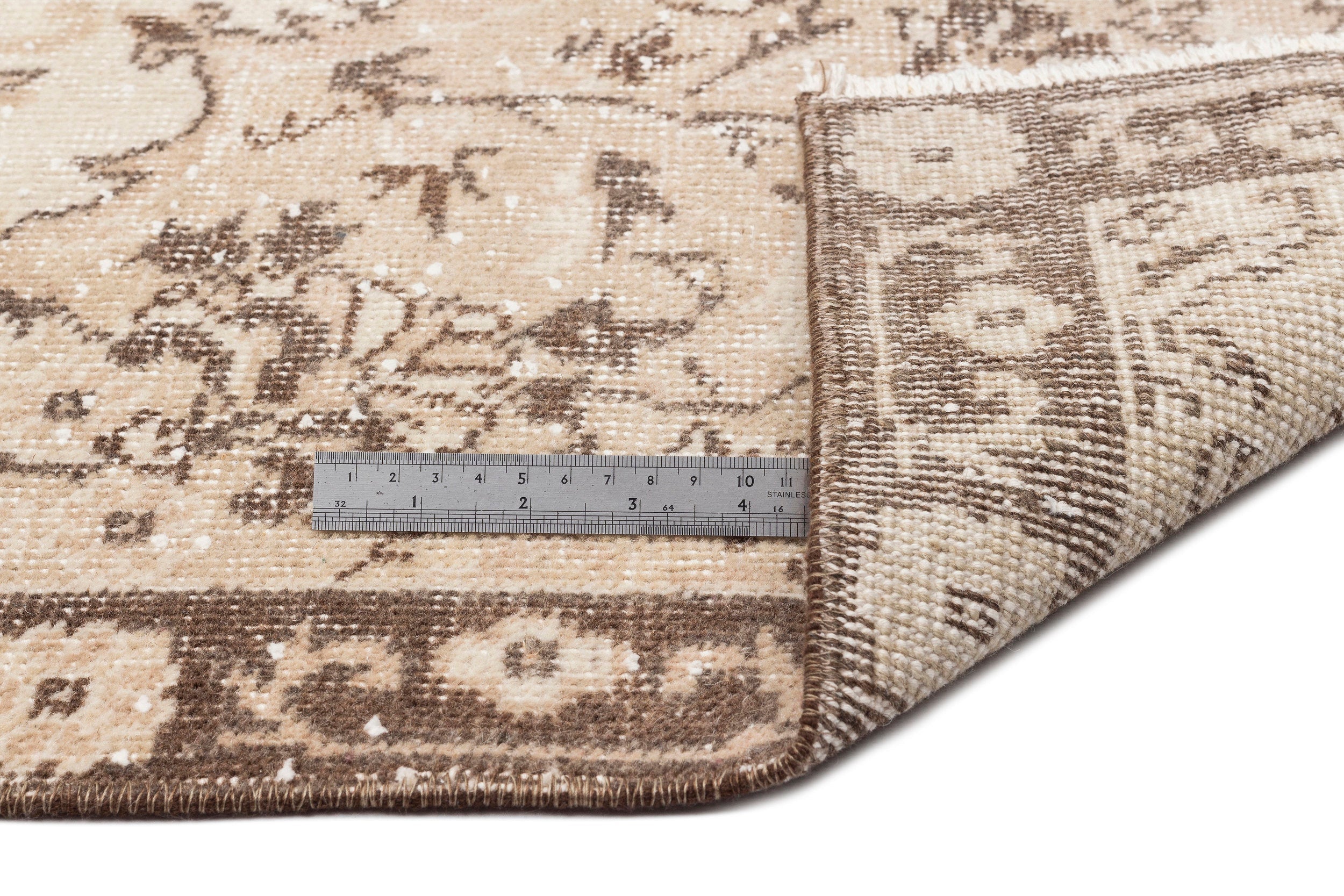 Atina Beige Vintage Wool Handmade Area Rug 6'3" x 10'1"