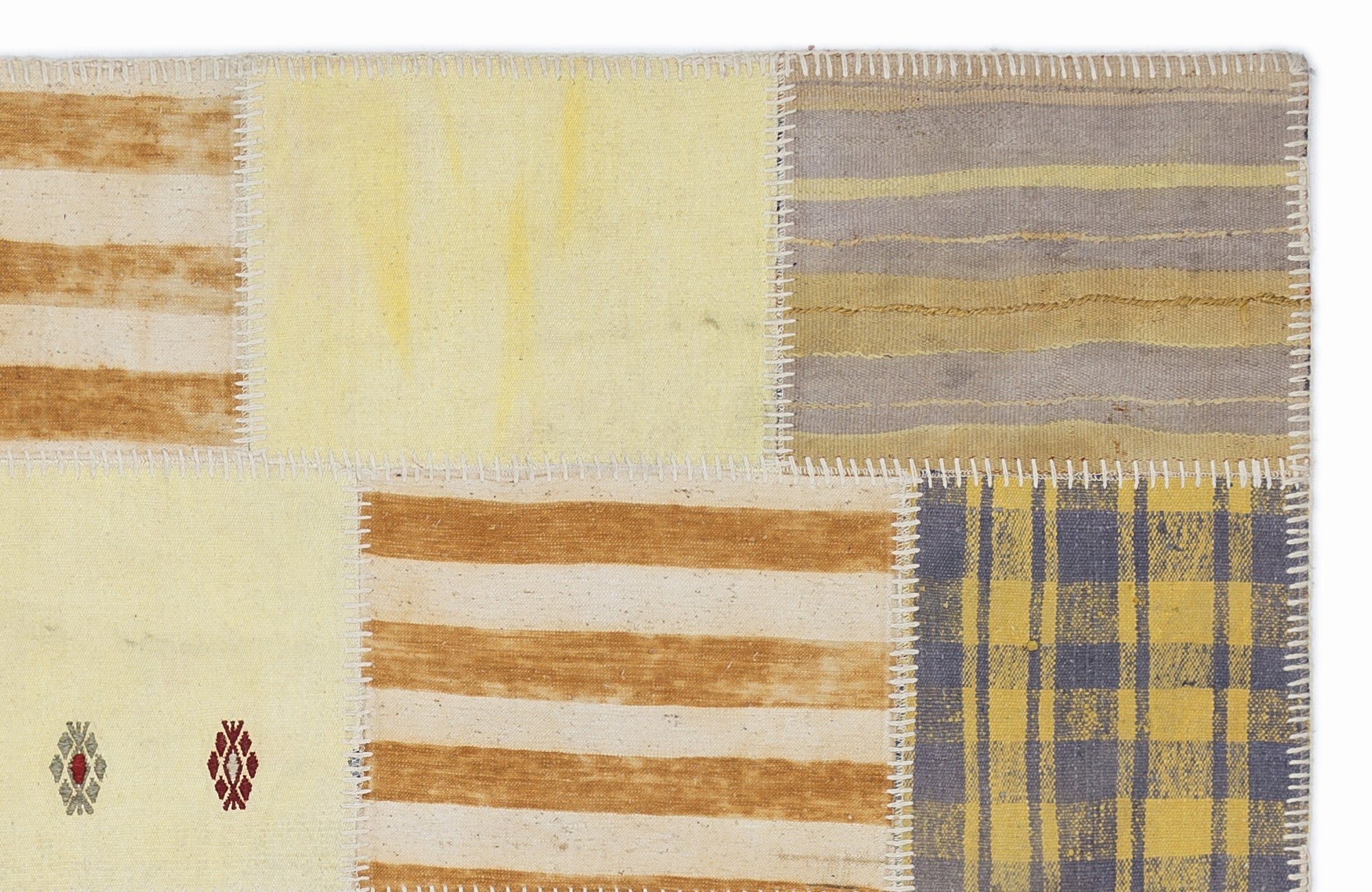 Teselya 1431 Yellow Patchwork Wool Handmade Area Rug 3'11" x 5'11"
