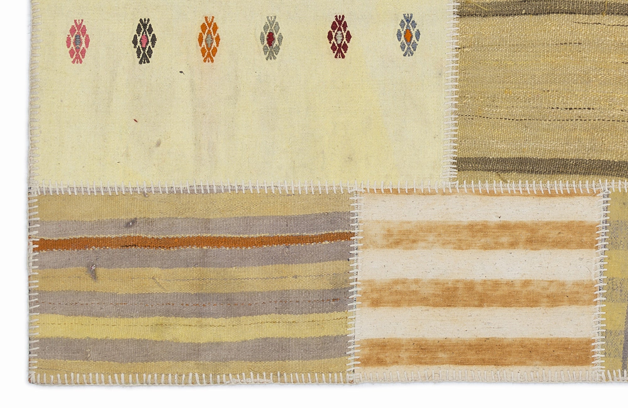 Teselya 1431 Yellow Patchwork Wool Handmade Area Rug 3'11" x 5'11"