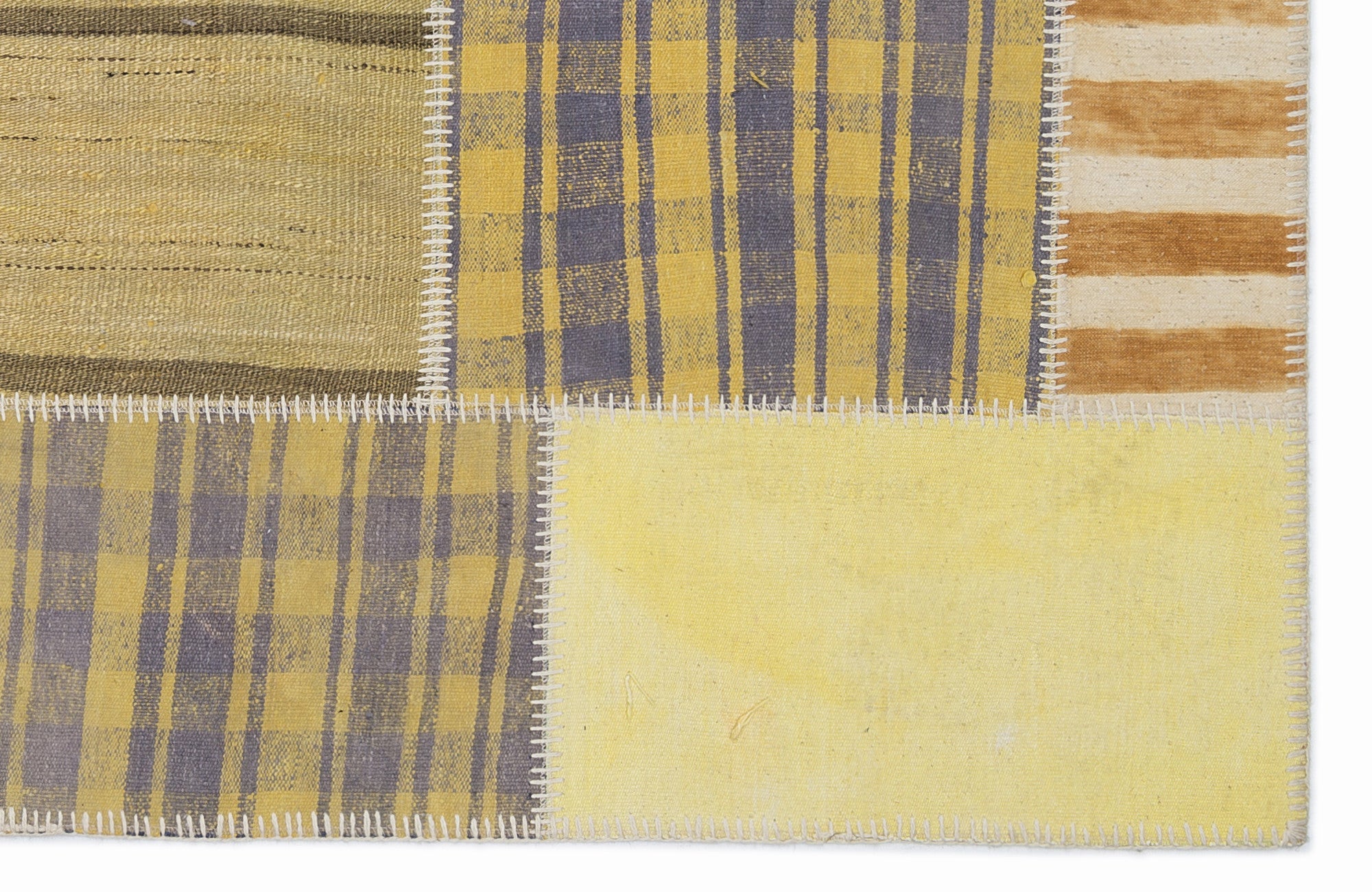 Teselya 1431 Yellow Patchwork Wool Handmade Area Rug 3'11" x 5'11"