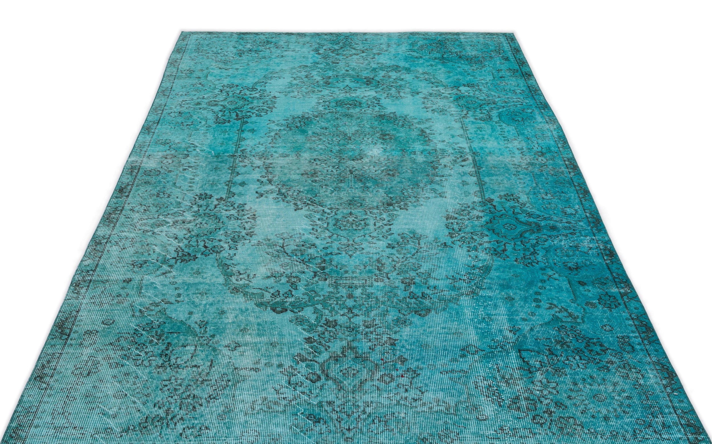Atina Turquoise Vintage Wool Handmade Area Rug 5'5" x 9'2"