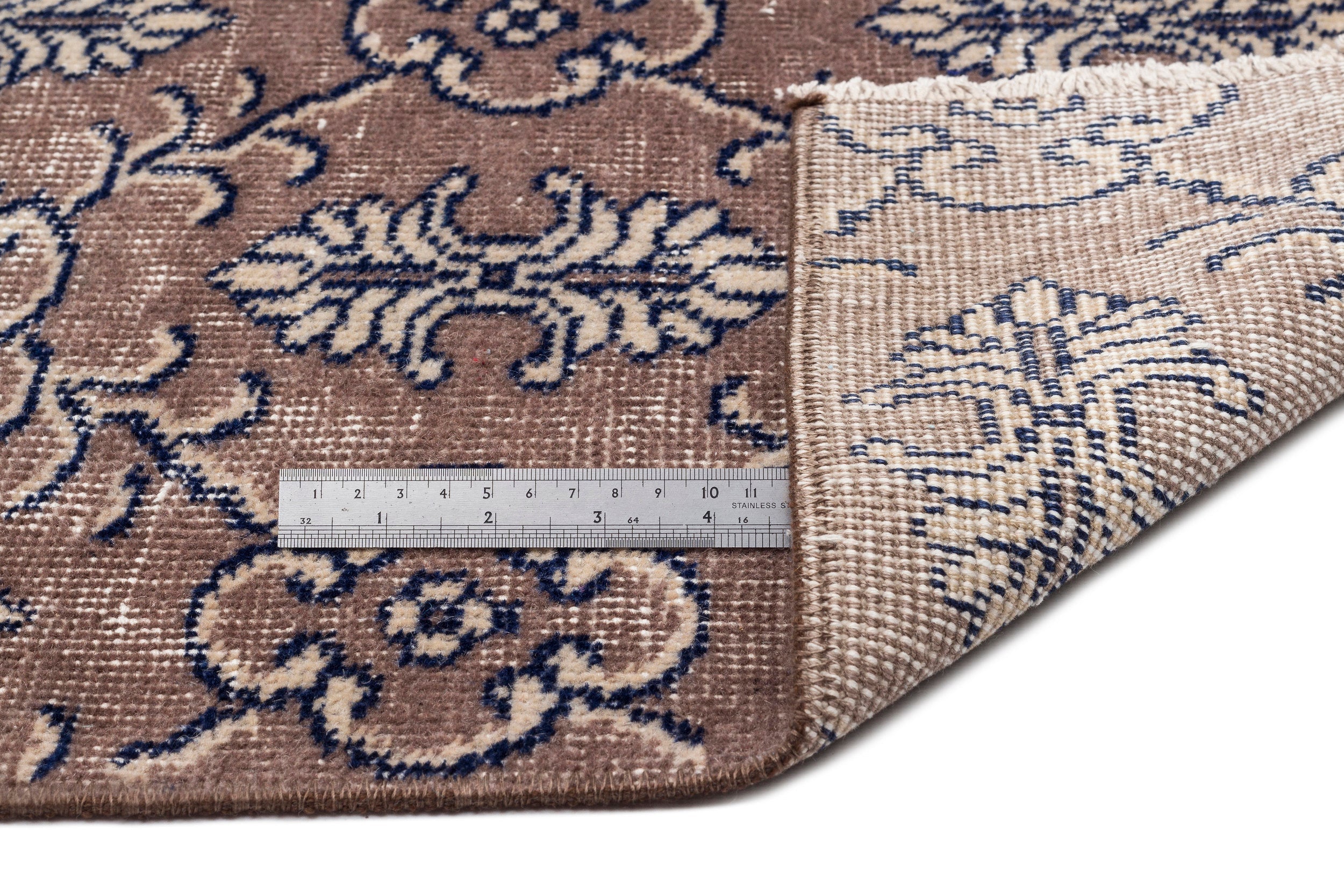 Atina Brown Vintage Wool Handmade Area Rug 5'6" x 8'7"