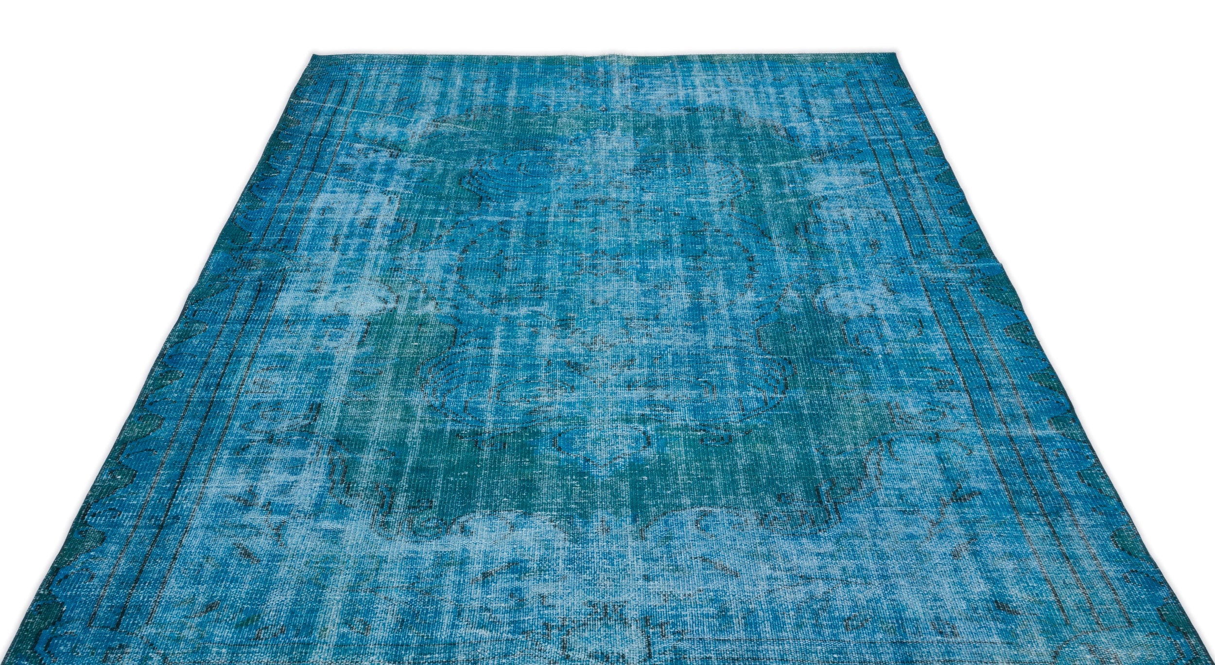 Atina Turquoise Vintage Wool Handmade Area Rug 5'11" x 8'11"