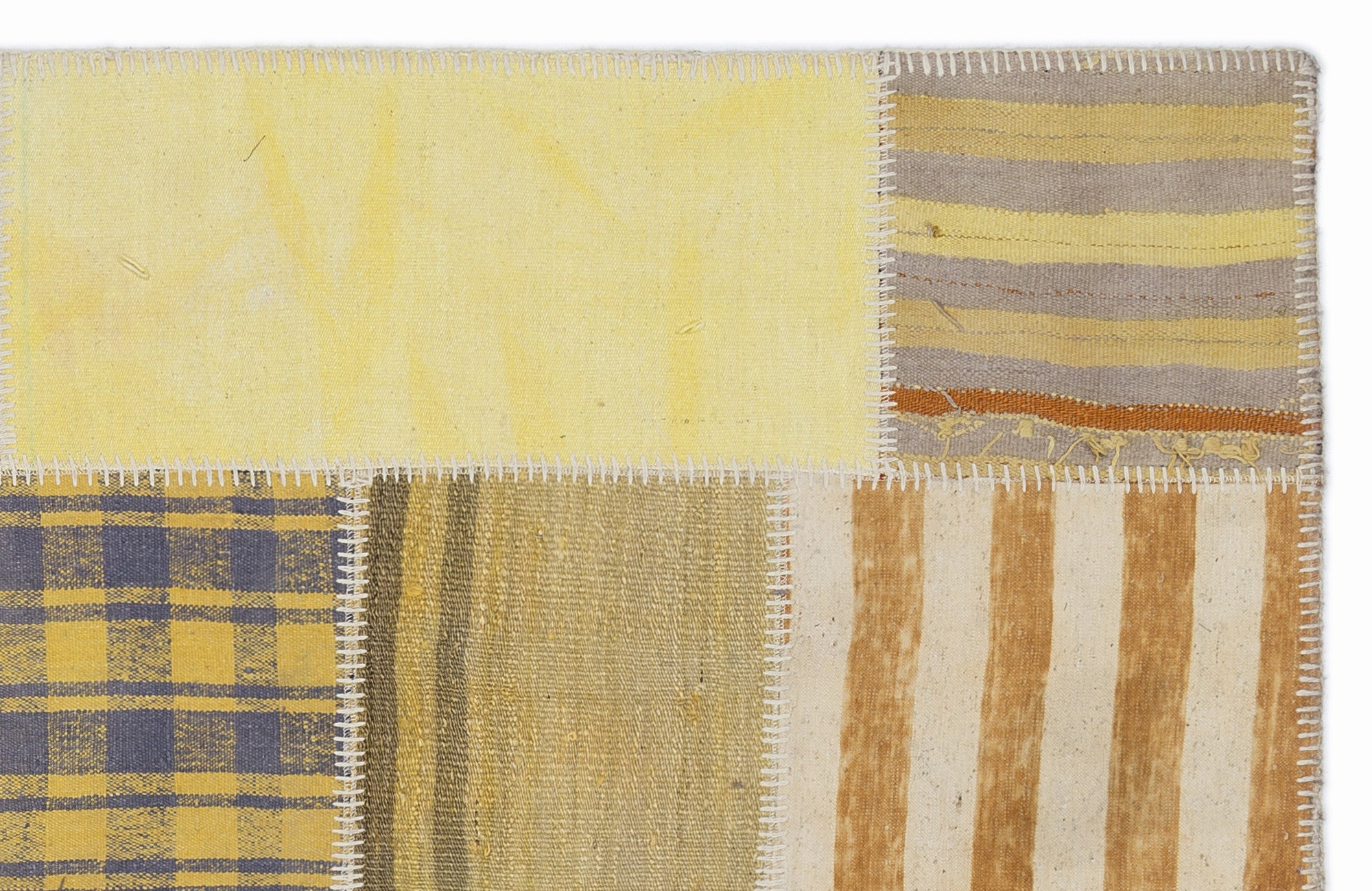 Teselya 1435 Yellow Patchwork Wool Handmade Area Rug 3'11" x 5'11"