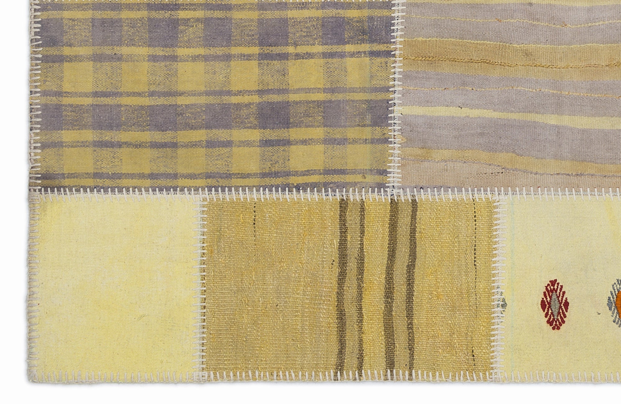 Teselya 1435 Yellow Patchwork Wool Handmade Area Rug 3'11" x 5'11"