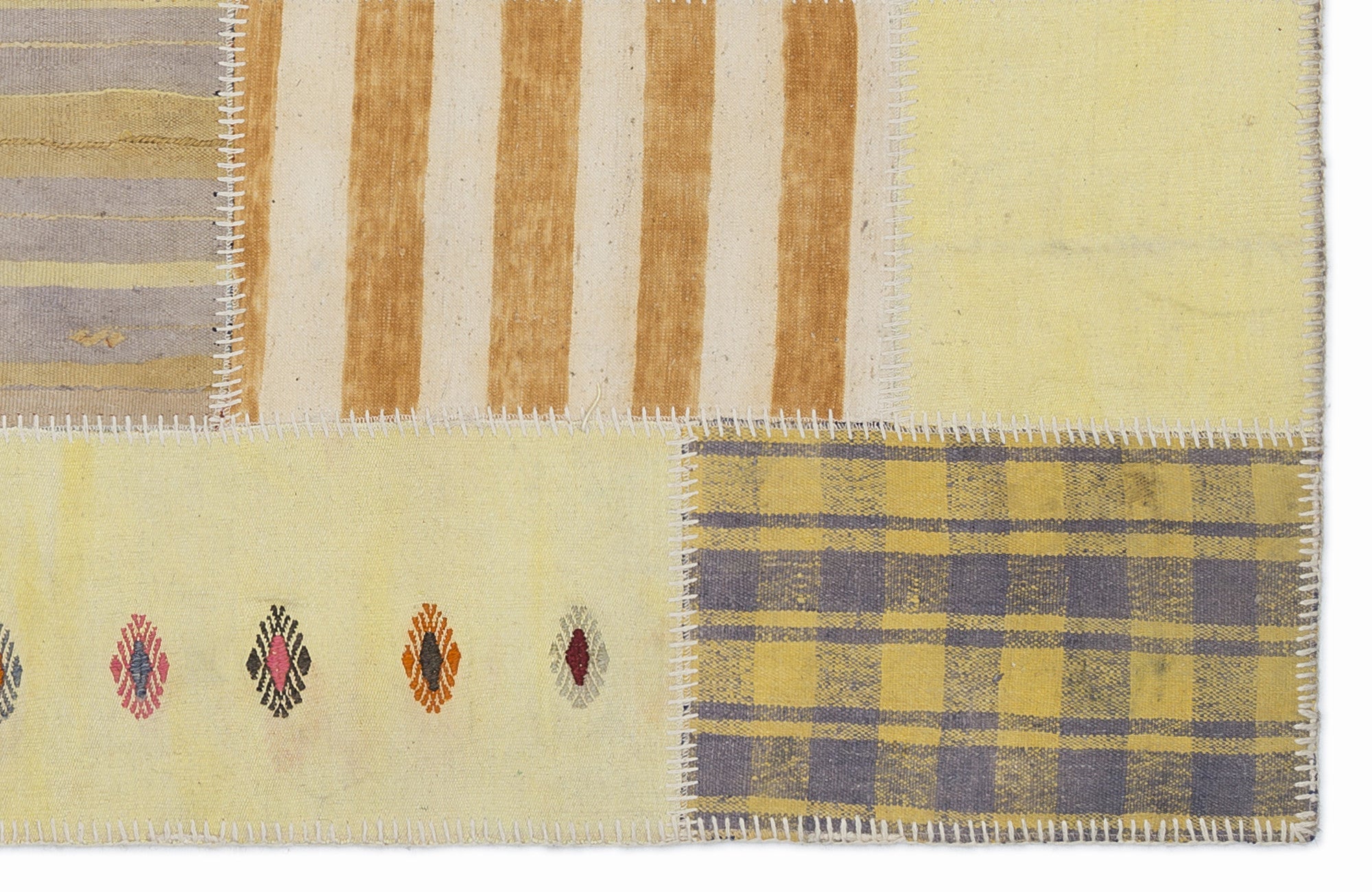 Teselya 1435 Yellow Patchwork Wool Handmade Area Rug 3'11" x 5'11"