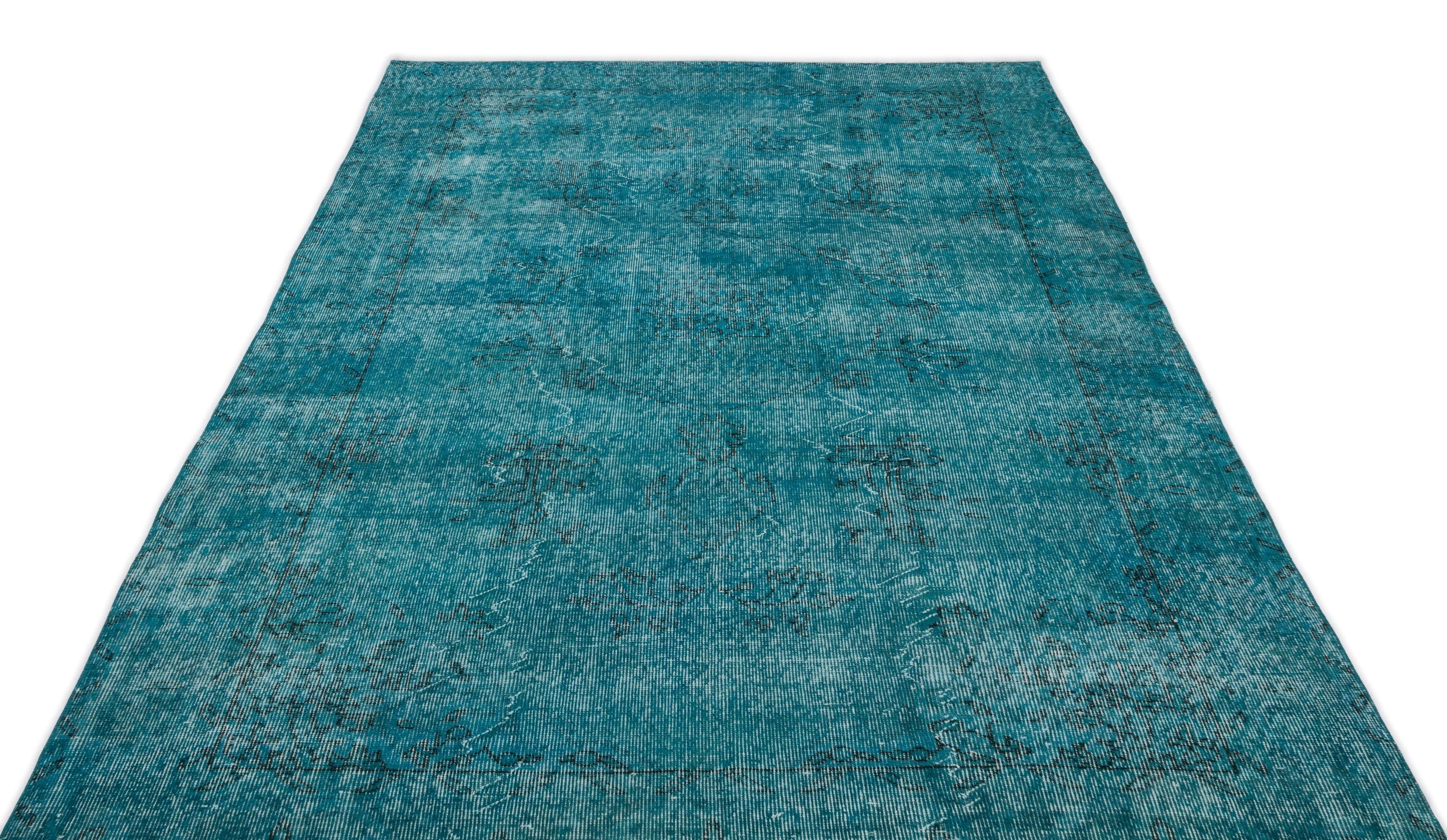 Atina Turquoise Vintage Wool Handmade Area Rug 5'6" x 9'5"