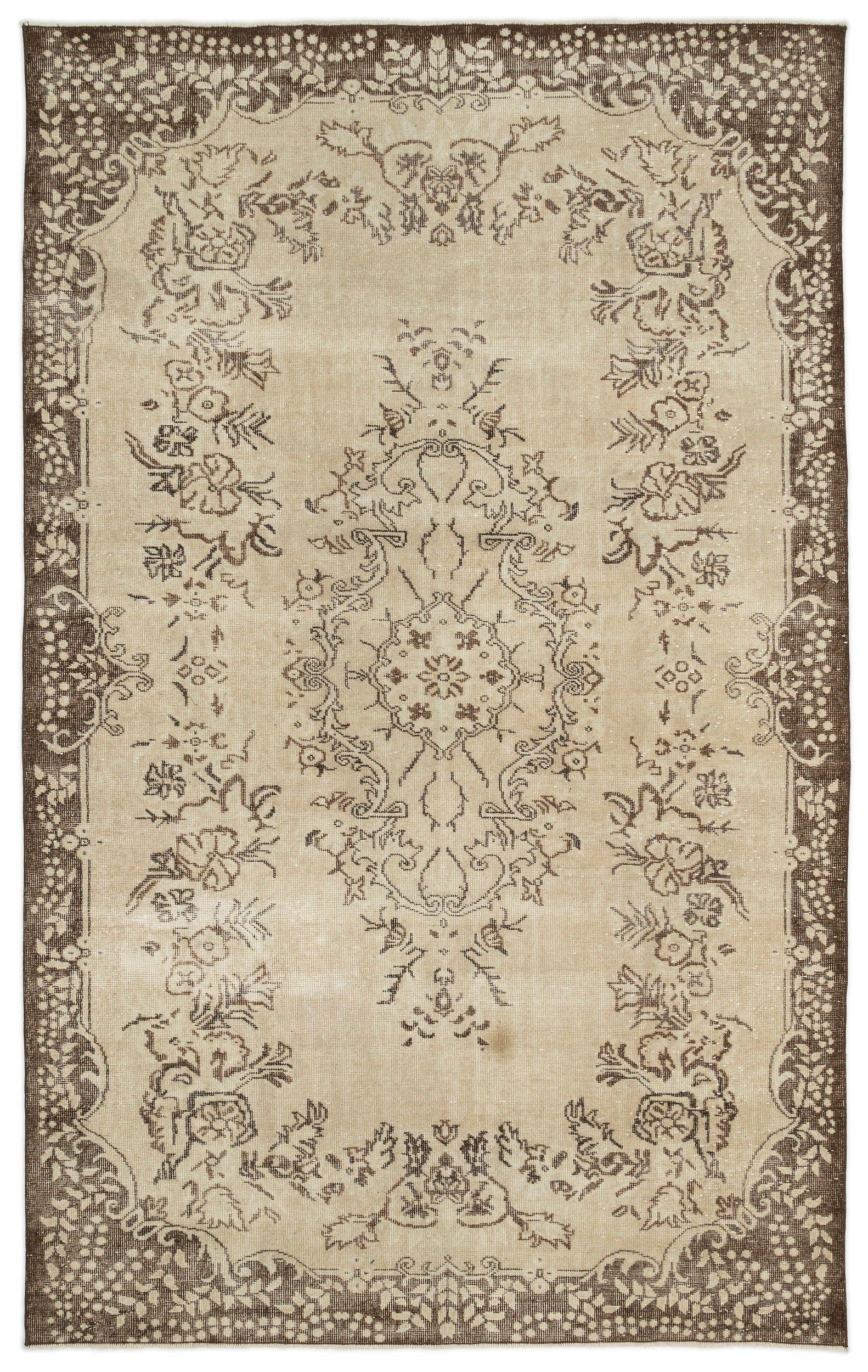 Atina Beige Vintage Wool Handmade Area Rug 6'3" x 9'11"