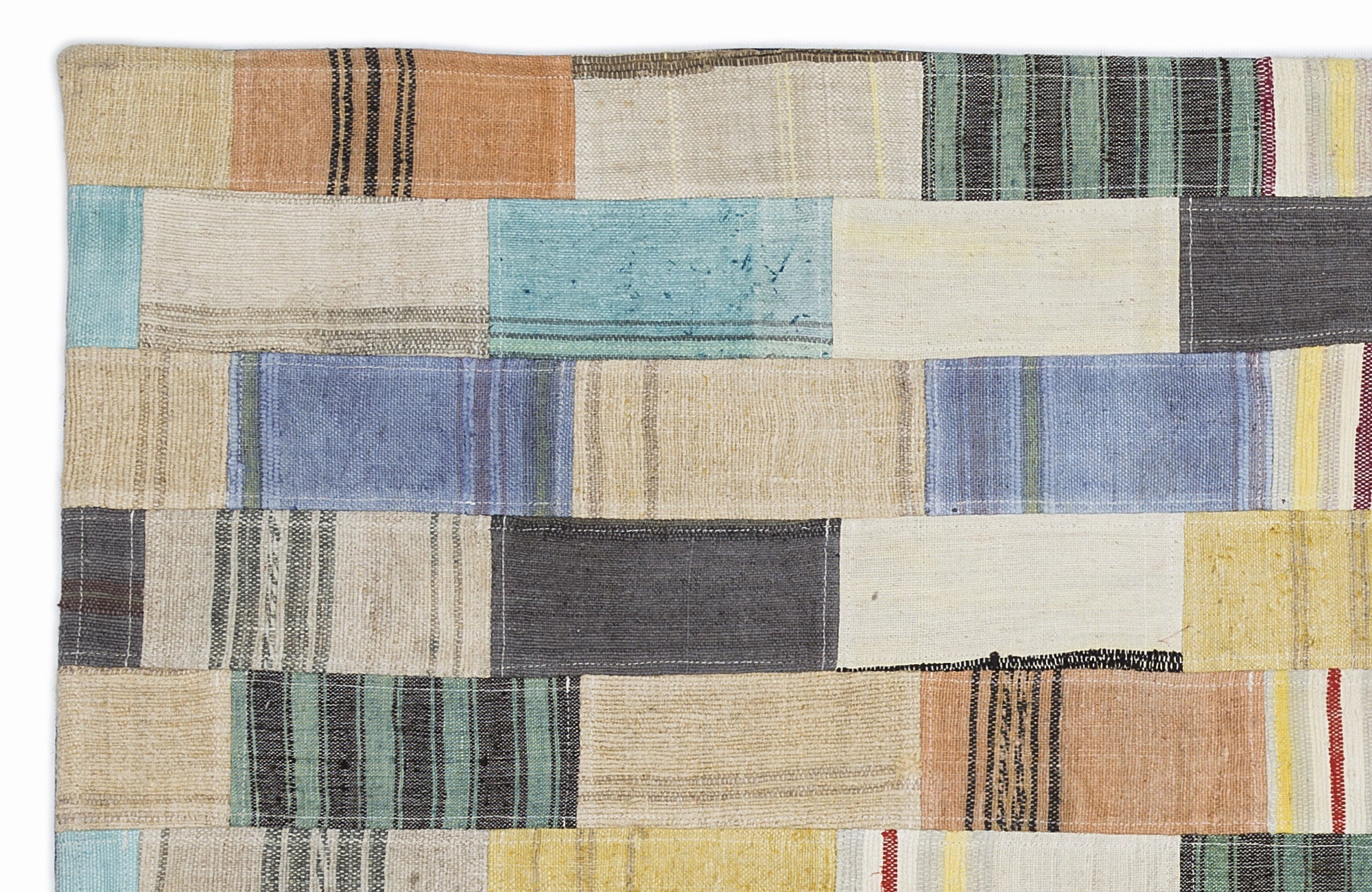 Teselya 1441 Beige Patchwork Wool Handmade Area Rug 3'11" x 5'11"