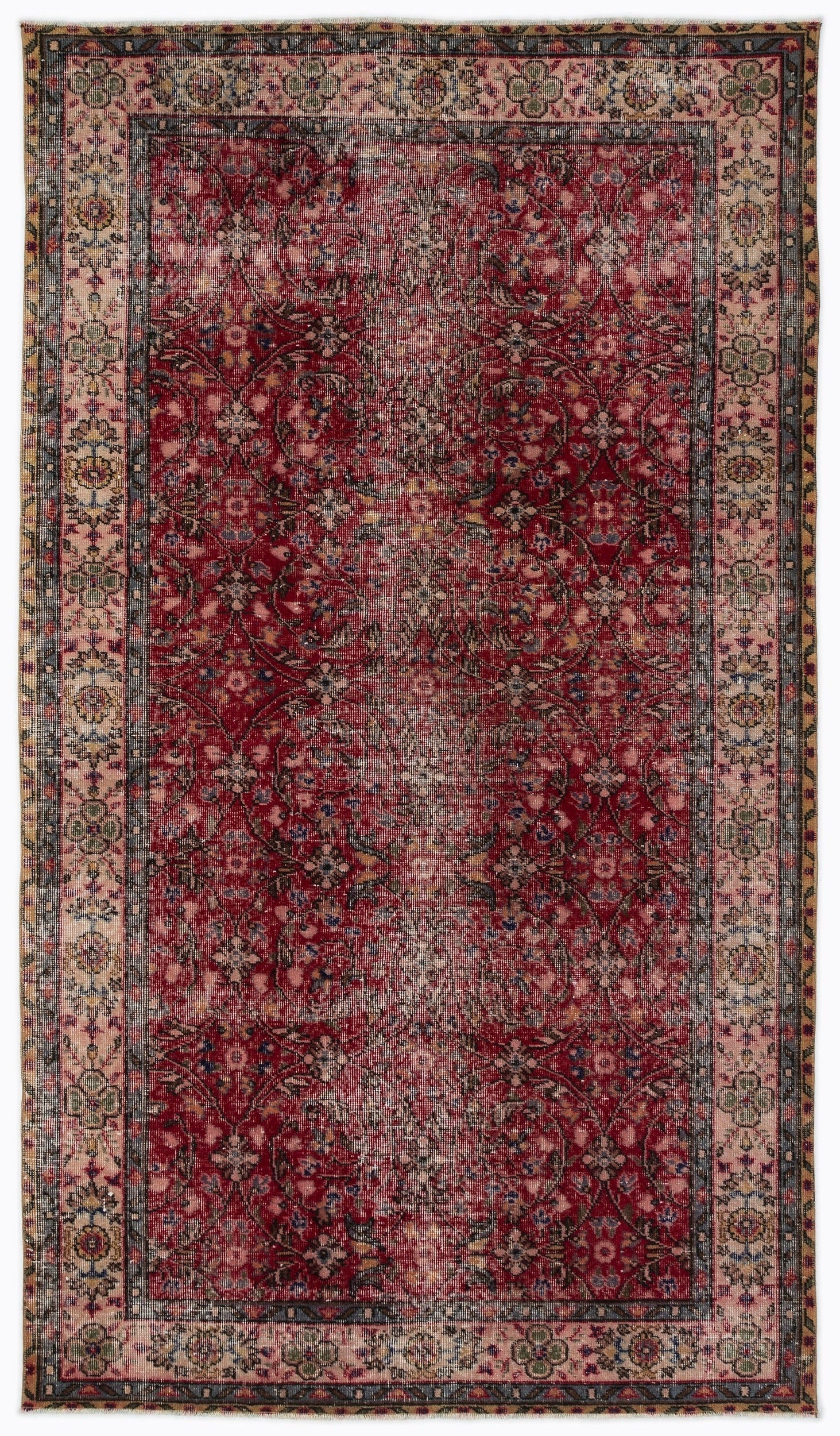 Atina Red Vintage Wool Handmade Area Rug 4'11" x 8'8"