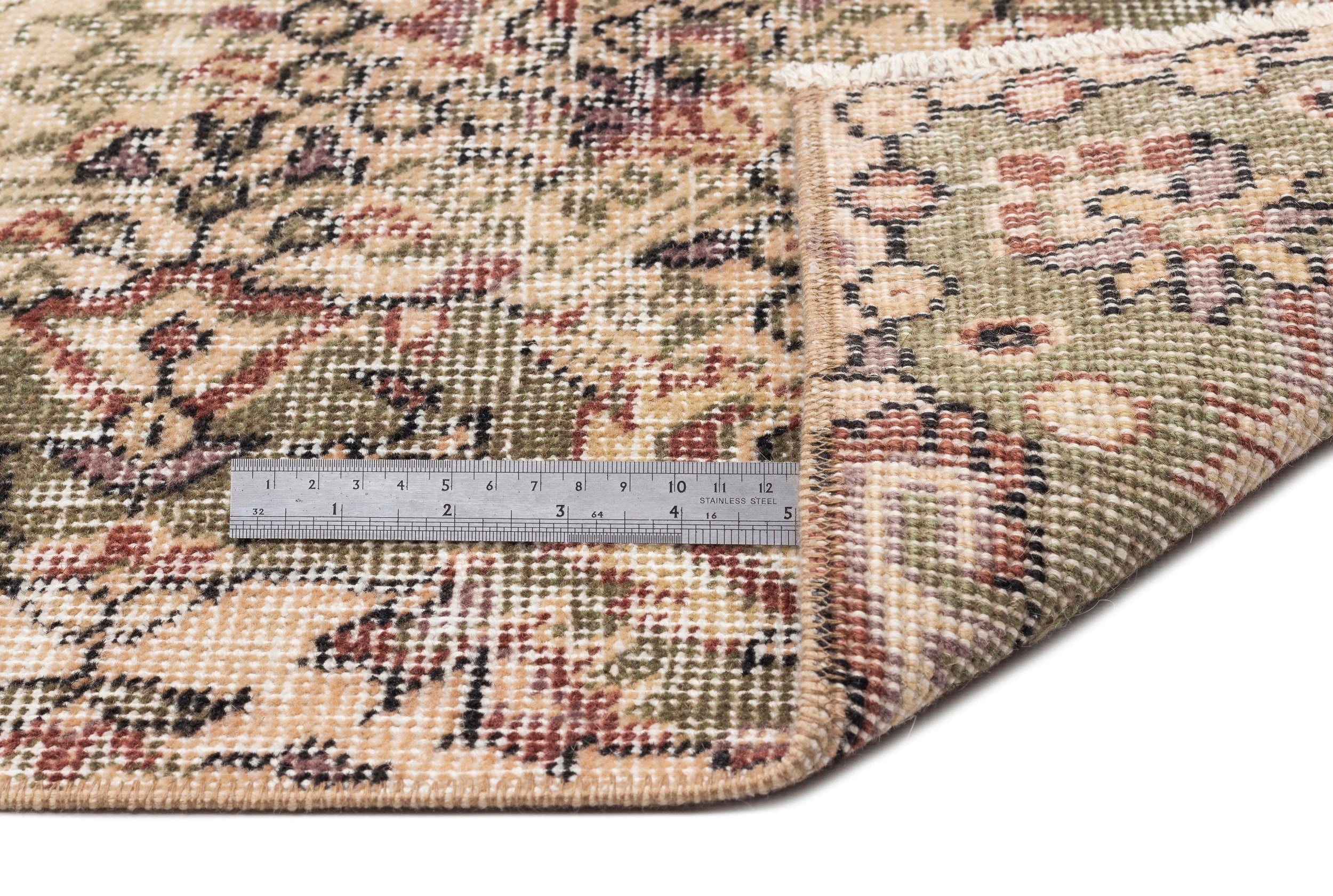 Atina Beige Vintage Wool Handmade Area Rug 5'5" x 9'2"