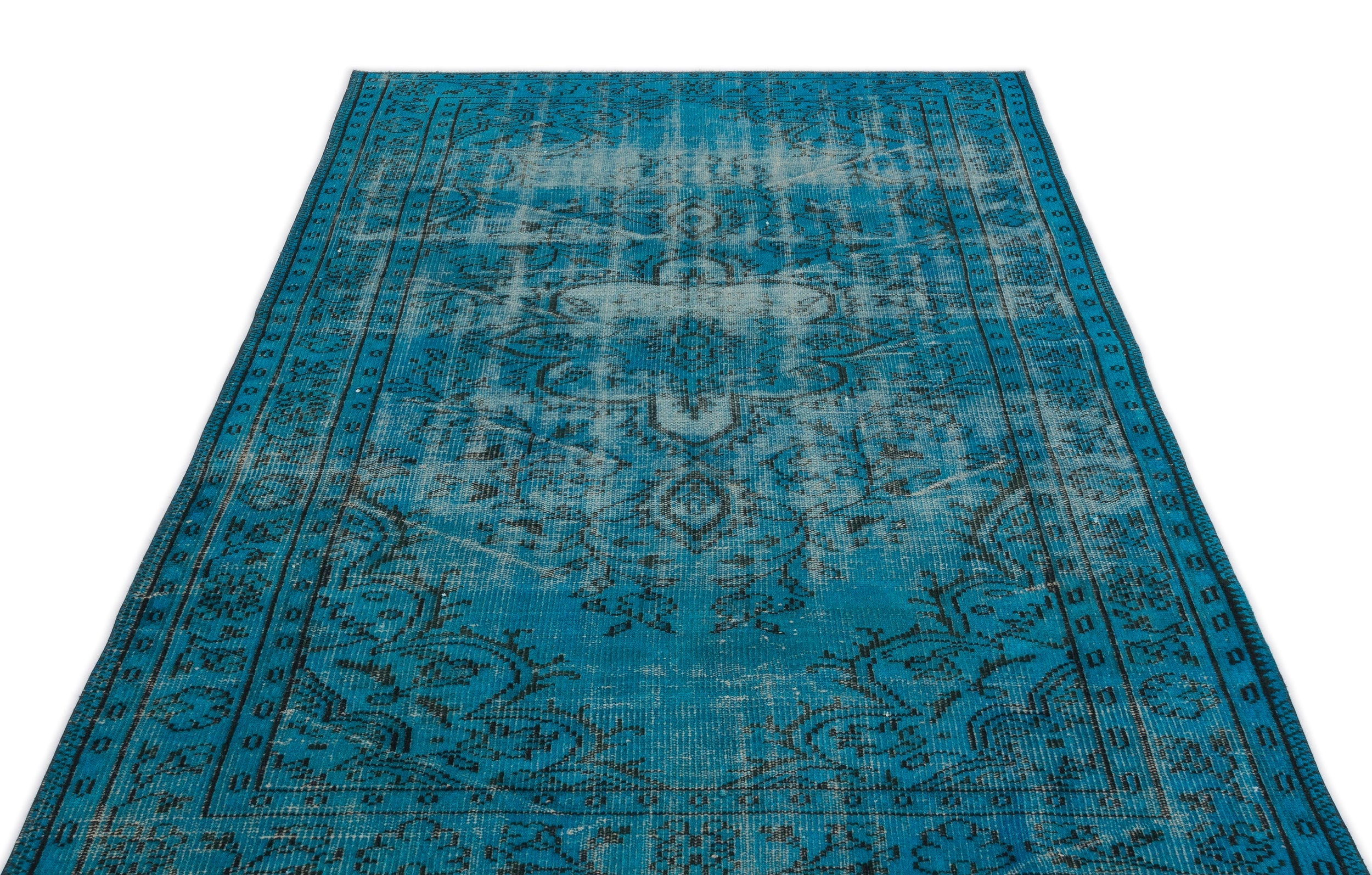 Atina Turquoise Vintage Wool Handmade Area Rug 4'11" x 8'4"