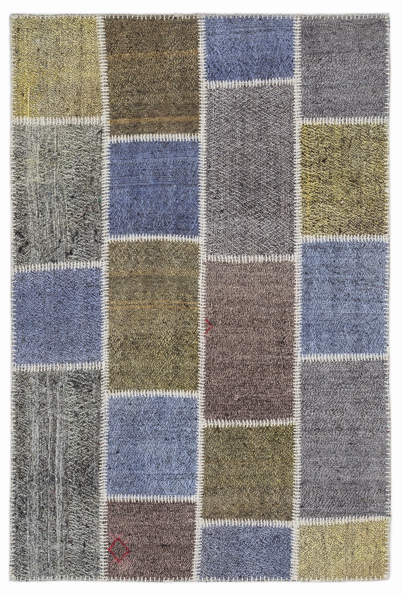 Teselya Grey Patchwork Wool Handmade Area Rug 3'11" x 5'11"