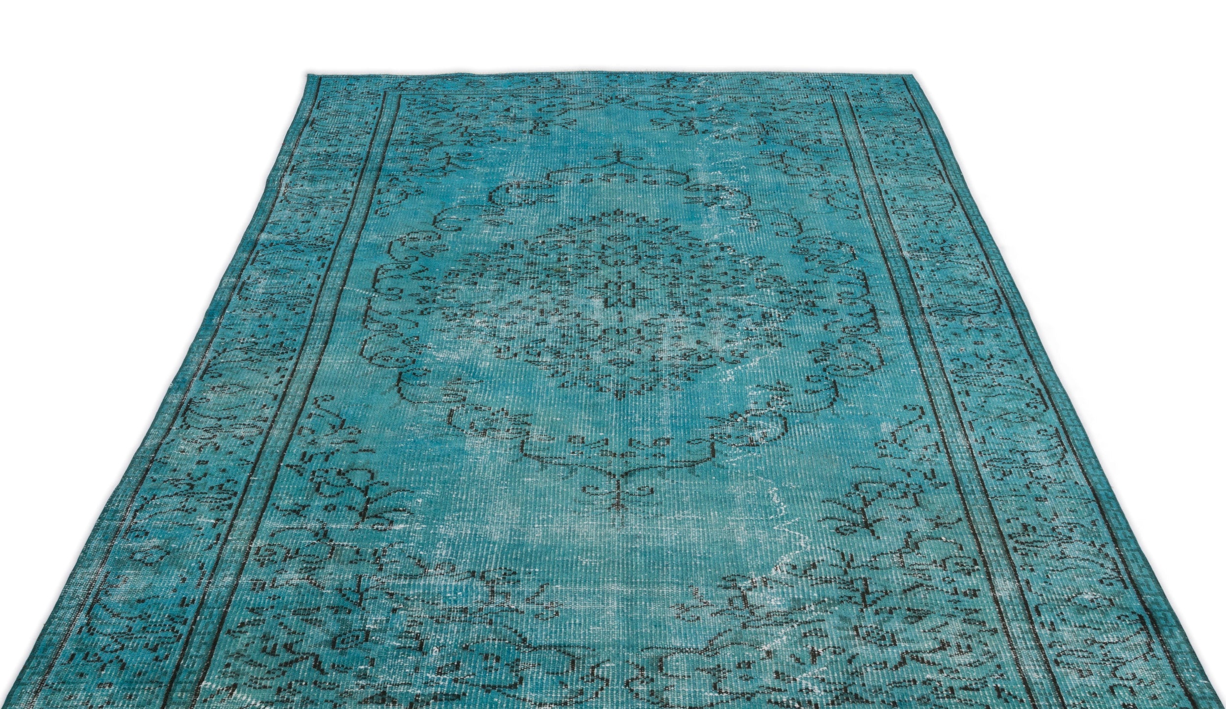 Atina Turquoise Vintage Wool Handmade Area Rug 5'6" x 8'6"