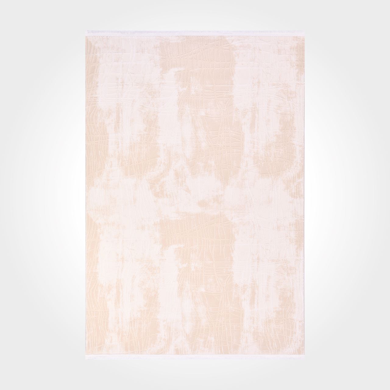 Modern Bamboo Area Rug – Machine Made Cream Viscose Carpet With Overlocked Edge