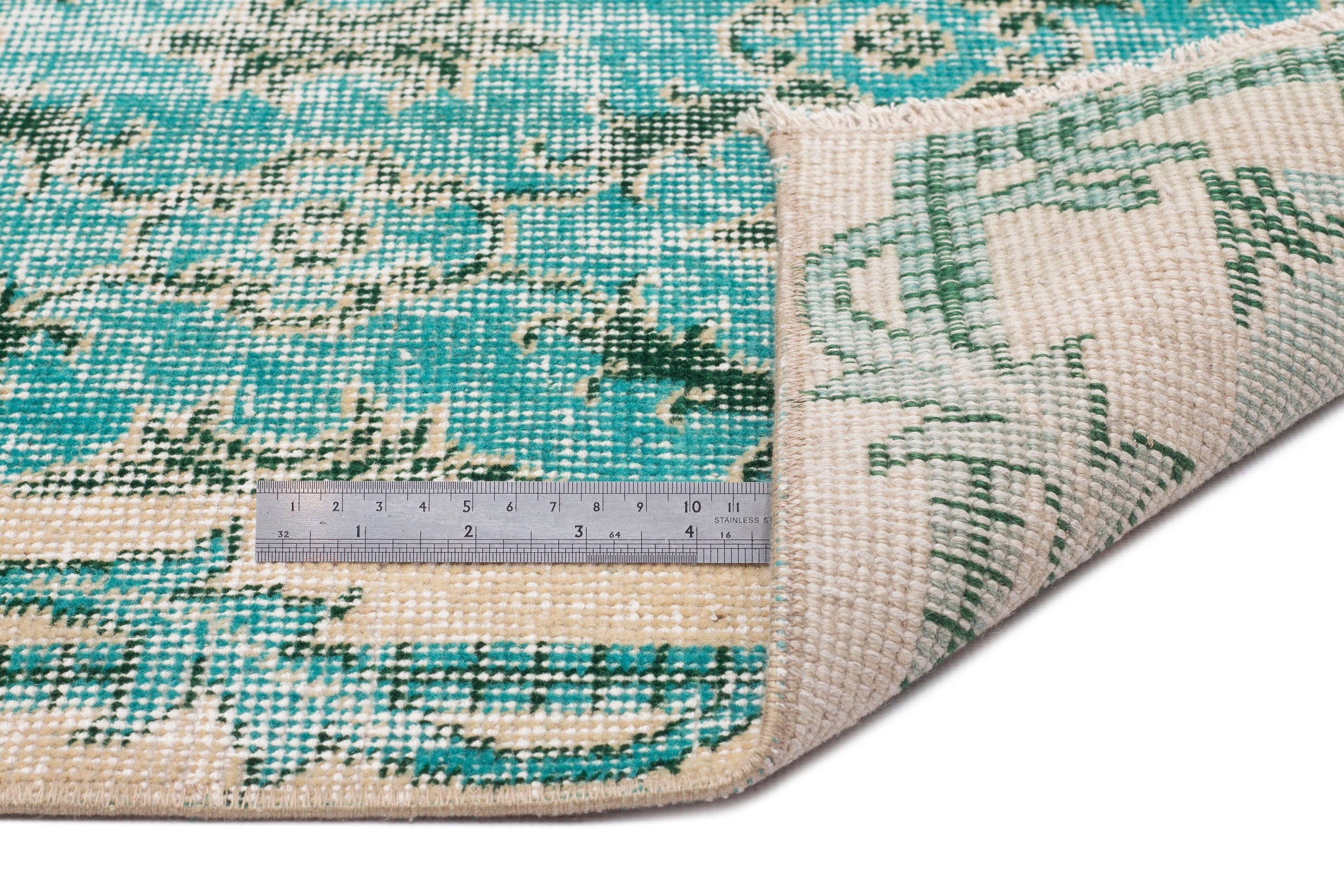 Atina Turquoise Vintage Wool Handmade Area Rug 3'8" x 6'8"