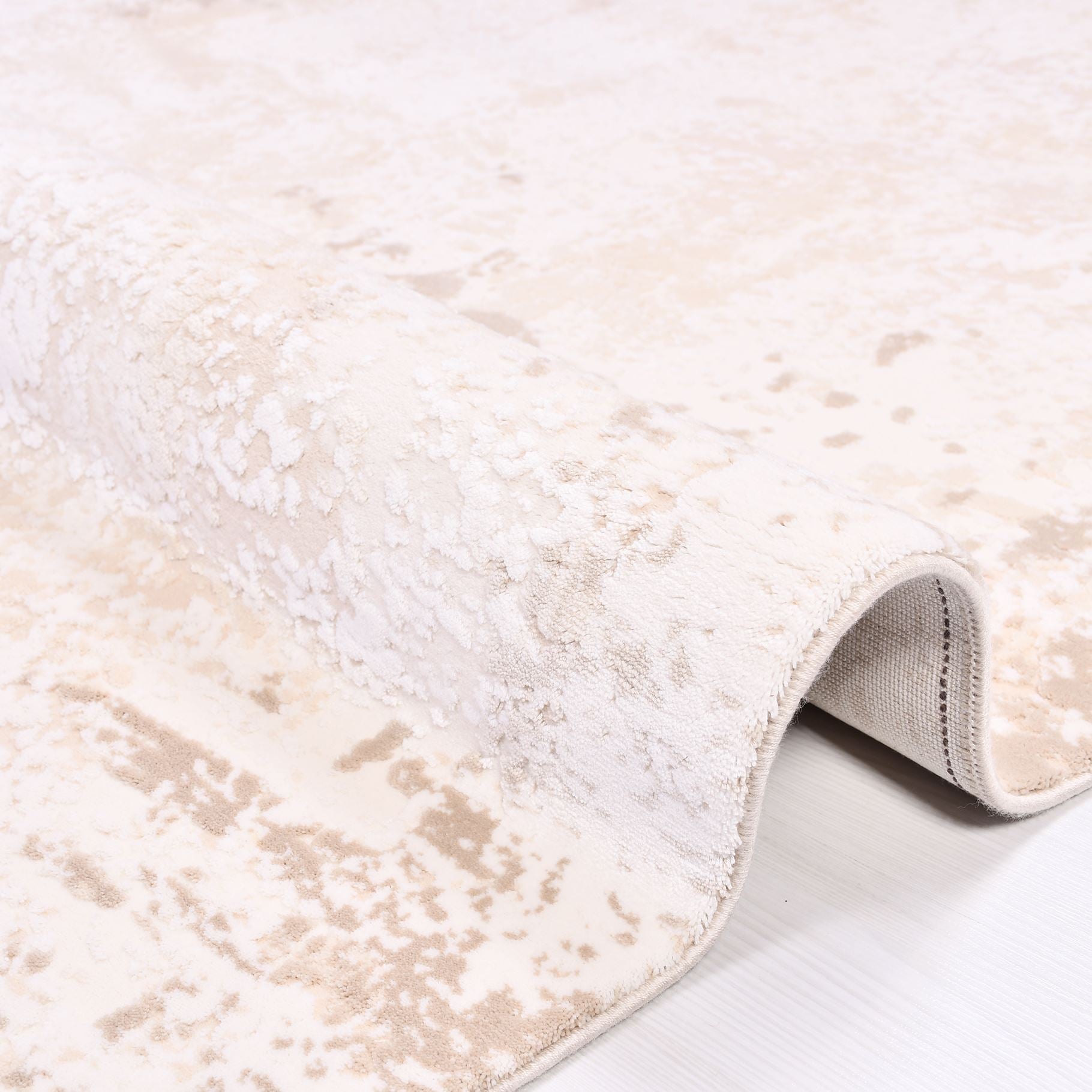 Modern Bamboo Area Rug – Machine Made Cream Color Rug with Soft Pile Carpet