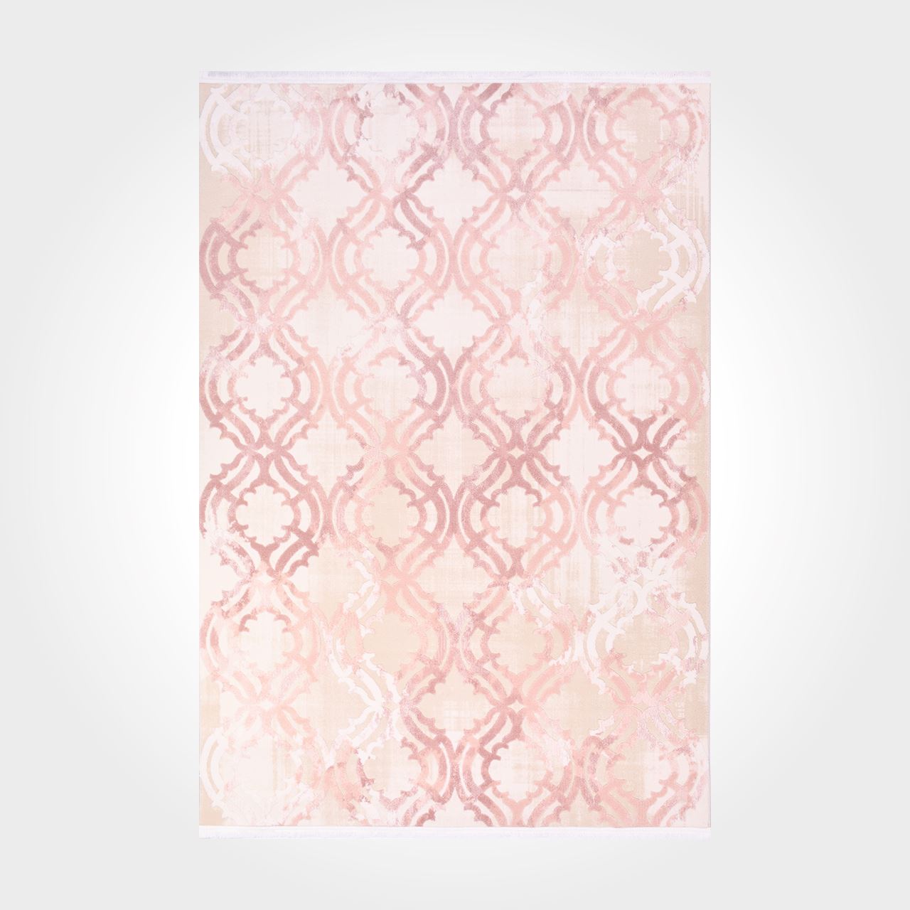 Bamboo Viscose Area Rug - Pink Geometric Machine Made Rug with Overlocked Edge