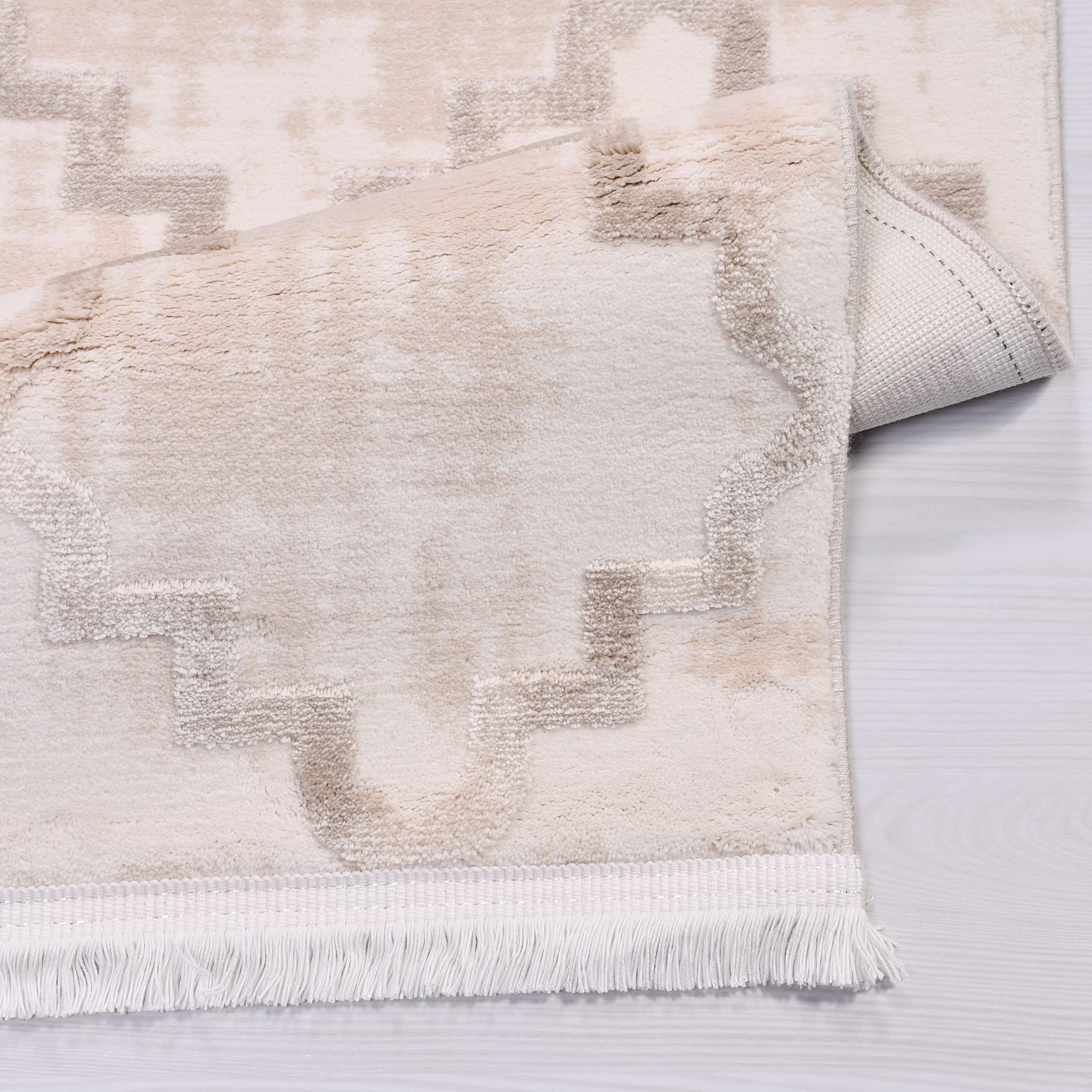 Gabriela Cream Geometric Bamboo Viscose Machine Made Area Rug