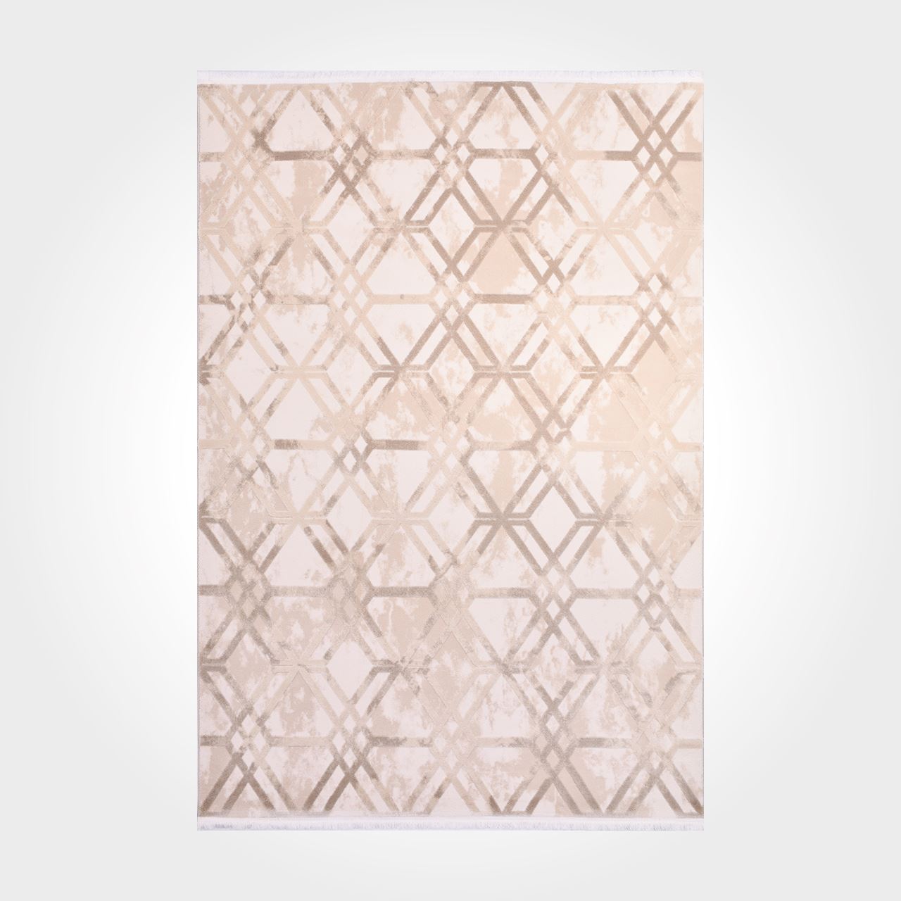 Bamboo Viscose Area Rug – Machine Made Geometric Cream Rug With Overlocked Edge
