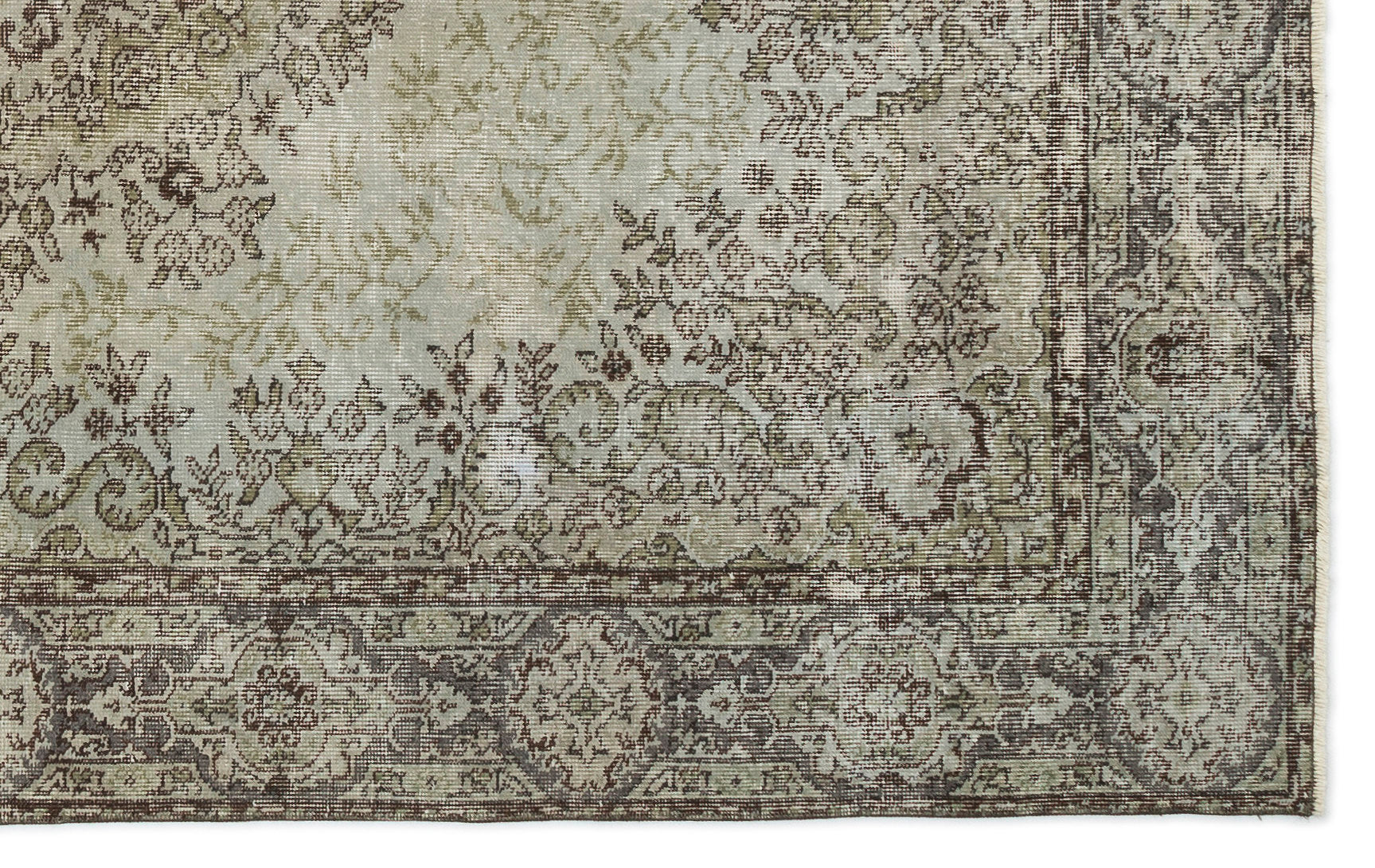 Atina Green Vintage Wool Handmade Area Rug 5'1" x 8'7"