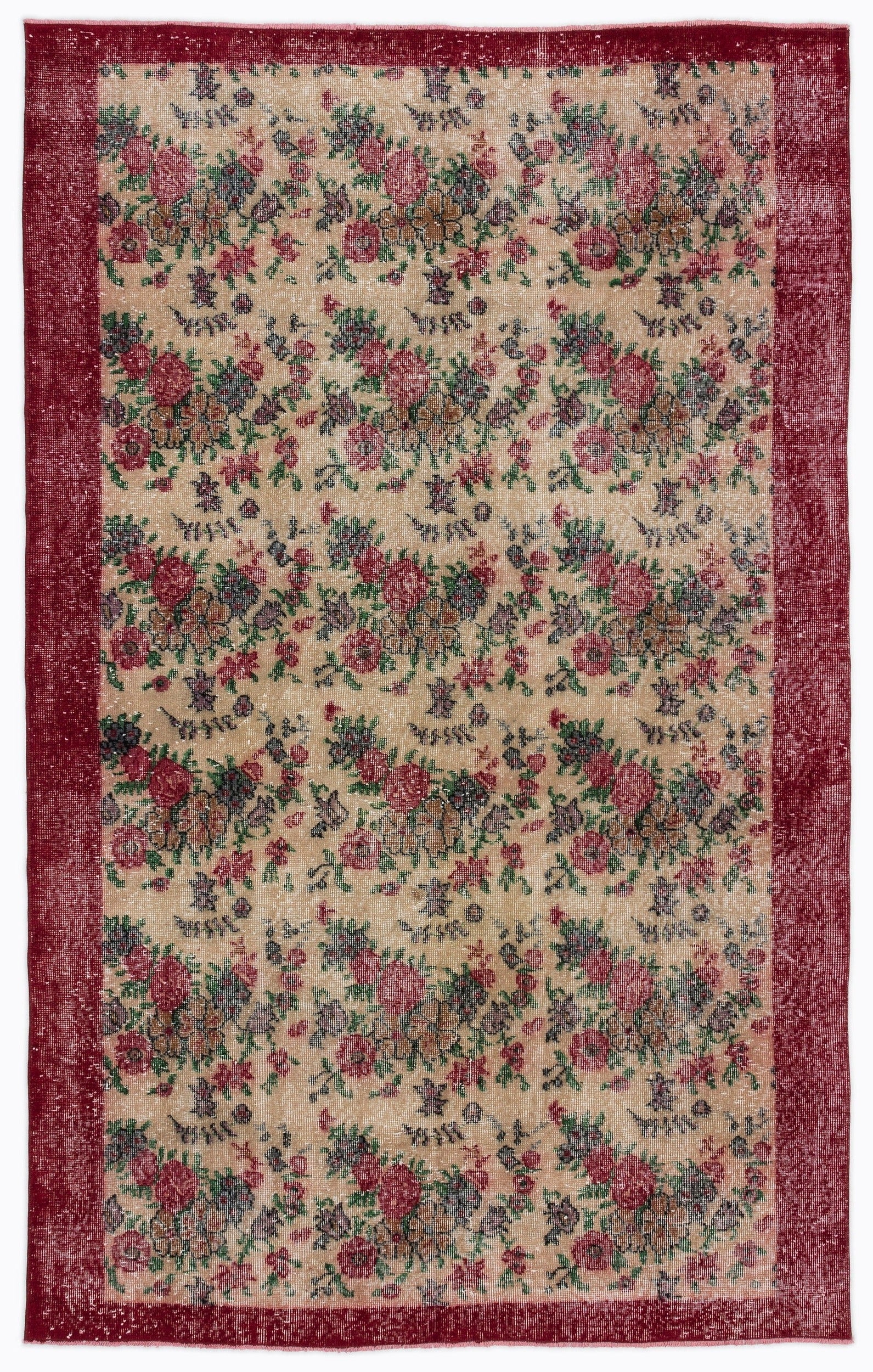 Atina Cream Vintage Wool Handmade Area Rug 5'3" x 8'5"