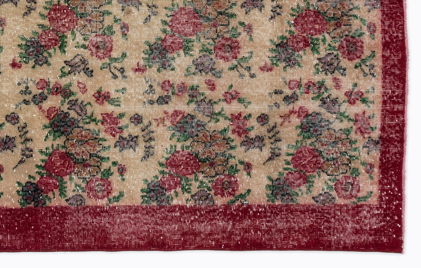 Atina Cream Vintage Wool Handmade Area Rug 5'3" x 8'5"