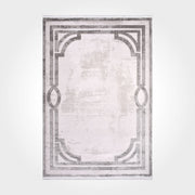 Bamboo Viscose Rug - Sutton Grey Frame Machine Made Area Floor Carpet With Overlocked Edge