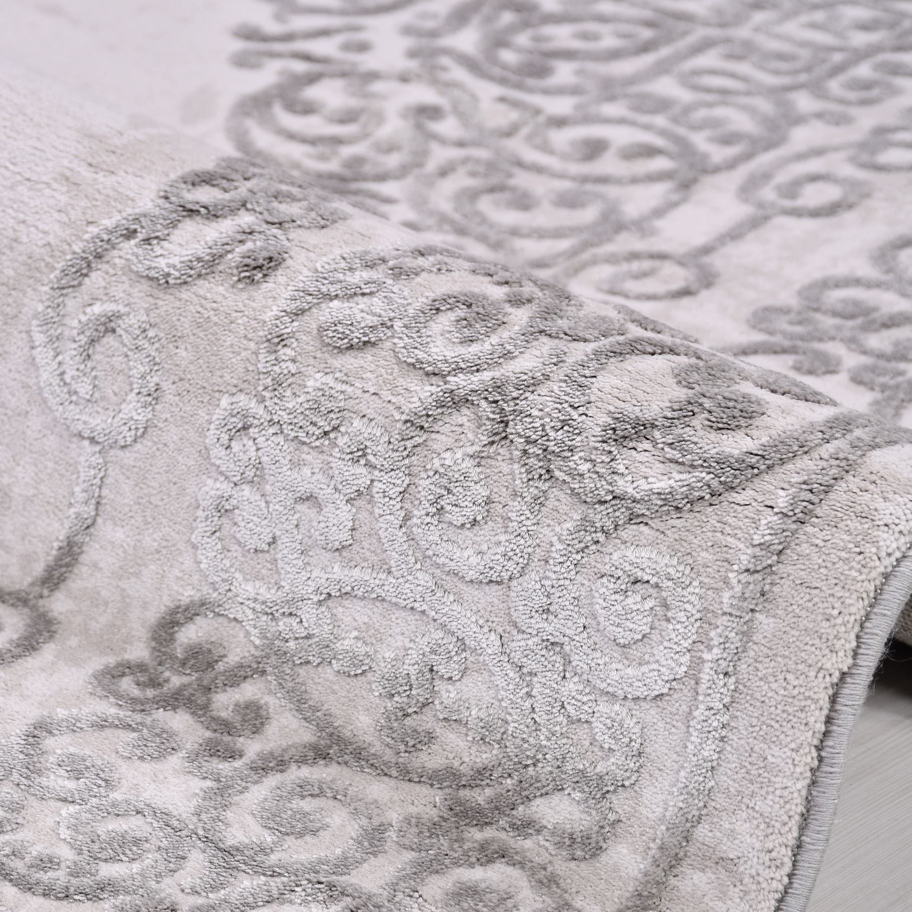 Bamboo Viscose Rug - Classic Grey Machine Made Area Rug With Overlocked Edge